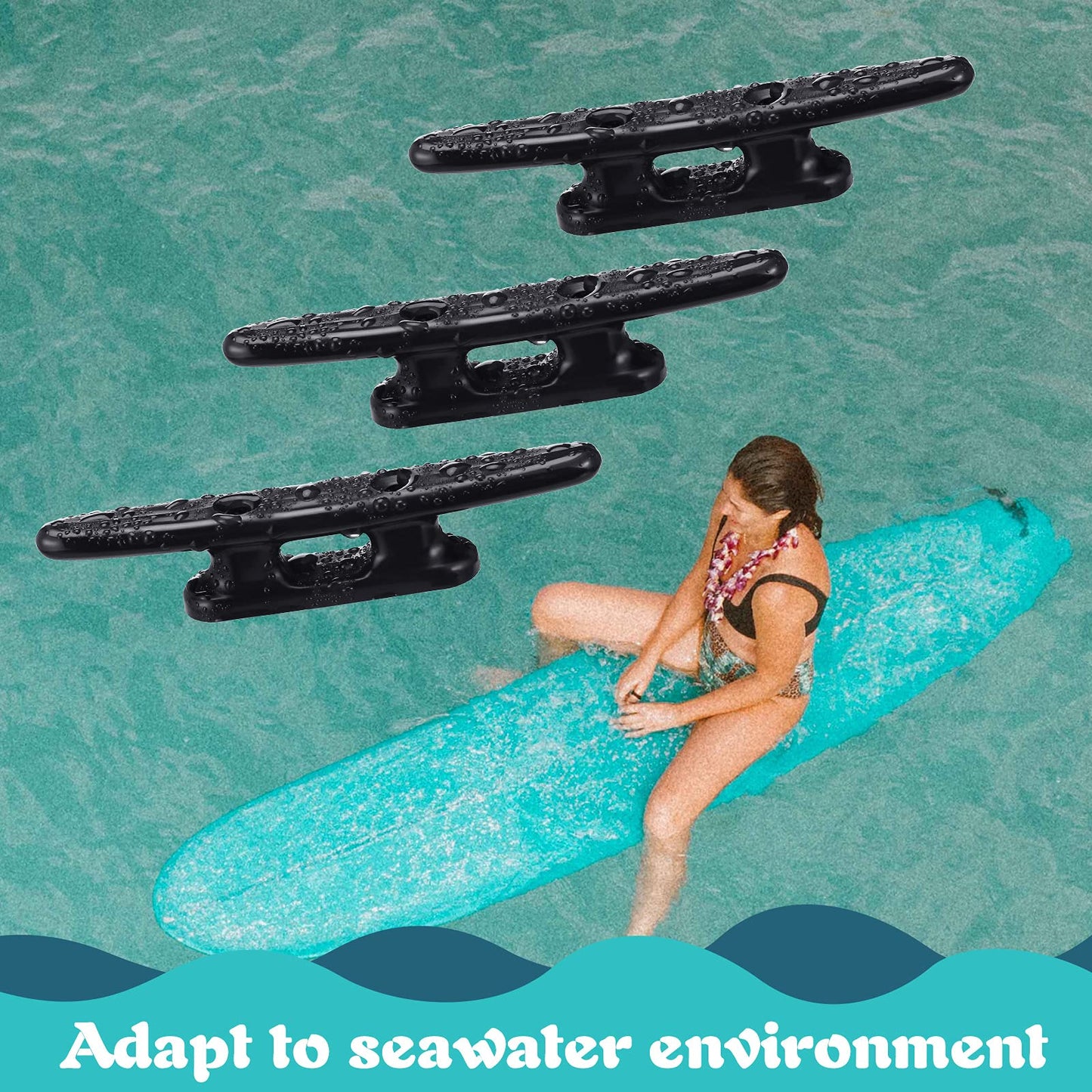 Hestya 8 Pieces Black Boat Cleats 4 Inch Nylon Kayak Dock Cleat Black Rope Cleat for Rope, Kayak, Mooring, Canoe, Tie Down, Maritime Decor