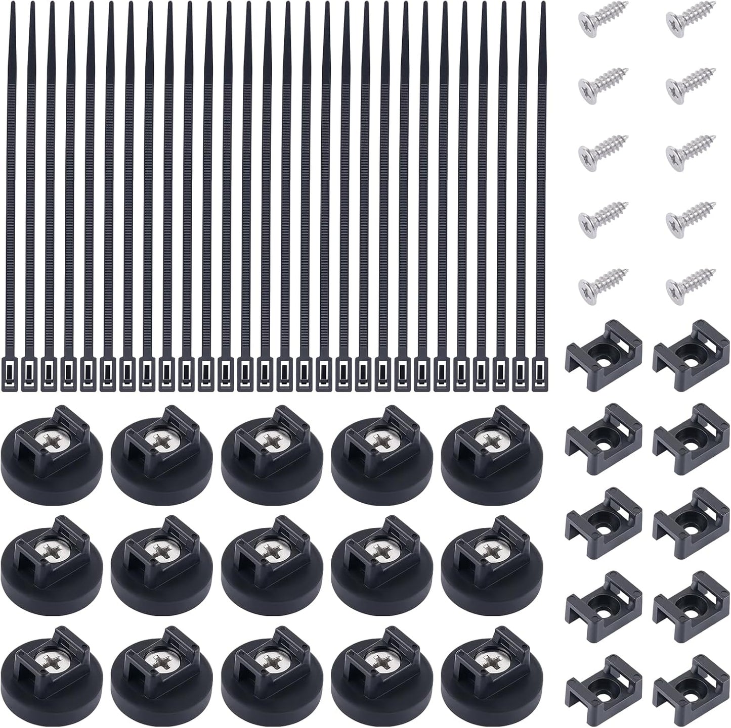 15 Supplies(85 22mm) PCS Magnetic Zip Tie Mounts, Black Magnetic Wire Holder Multipurpose & Releasable Nylon Cable Ties