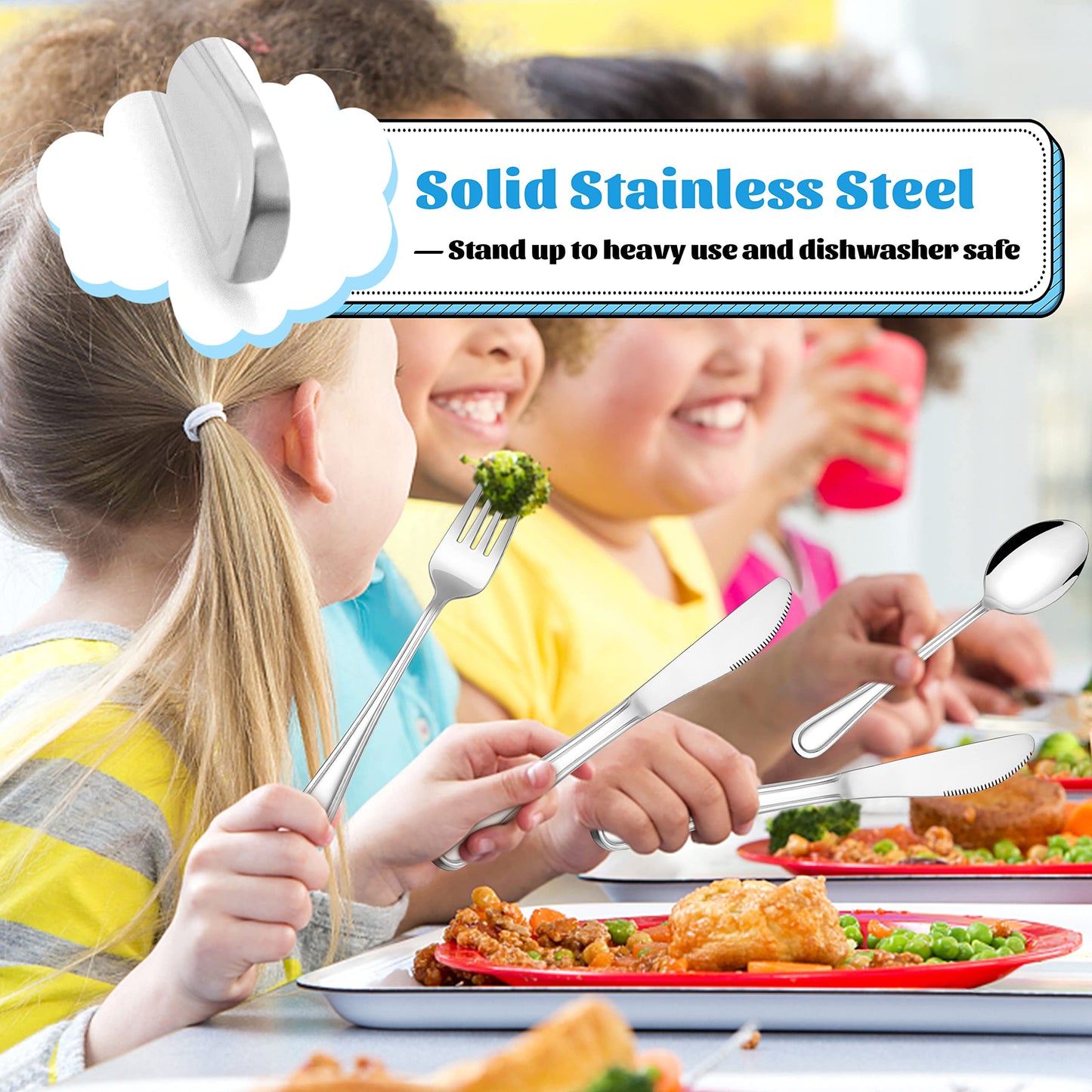 E-far 12-Piece Kids Silverware, Stainless Steel Toddler Kids Utensils Safe for Preschooler/Children, Includes 4 Forks 4 Spoons 4 Knife, Slimline Adult Look & Small Size, Rust Free & Dishwasher Safe