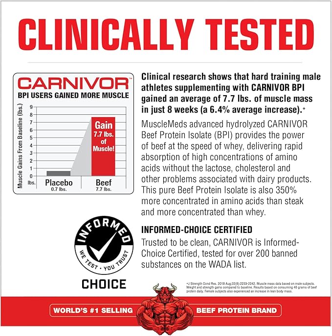 MuscleMeds CARNIVOR Beef Protein Isolate Powder, Muscle Building, Recovery, Lactose Free, Sugar Free, Fat, Free, 23g Protein, Halal Certified, Chocolate, 56 Servings