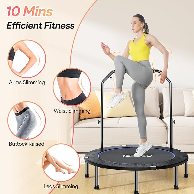 Osoeri 48" Rebounder Trampoline Foldable for Adults Max Load 450lbs, Mini Trampoline with Adjustable Foam Handle for Adults, Fitness Trampoline Indoor/Garden Workout