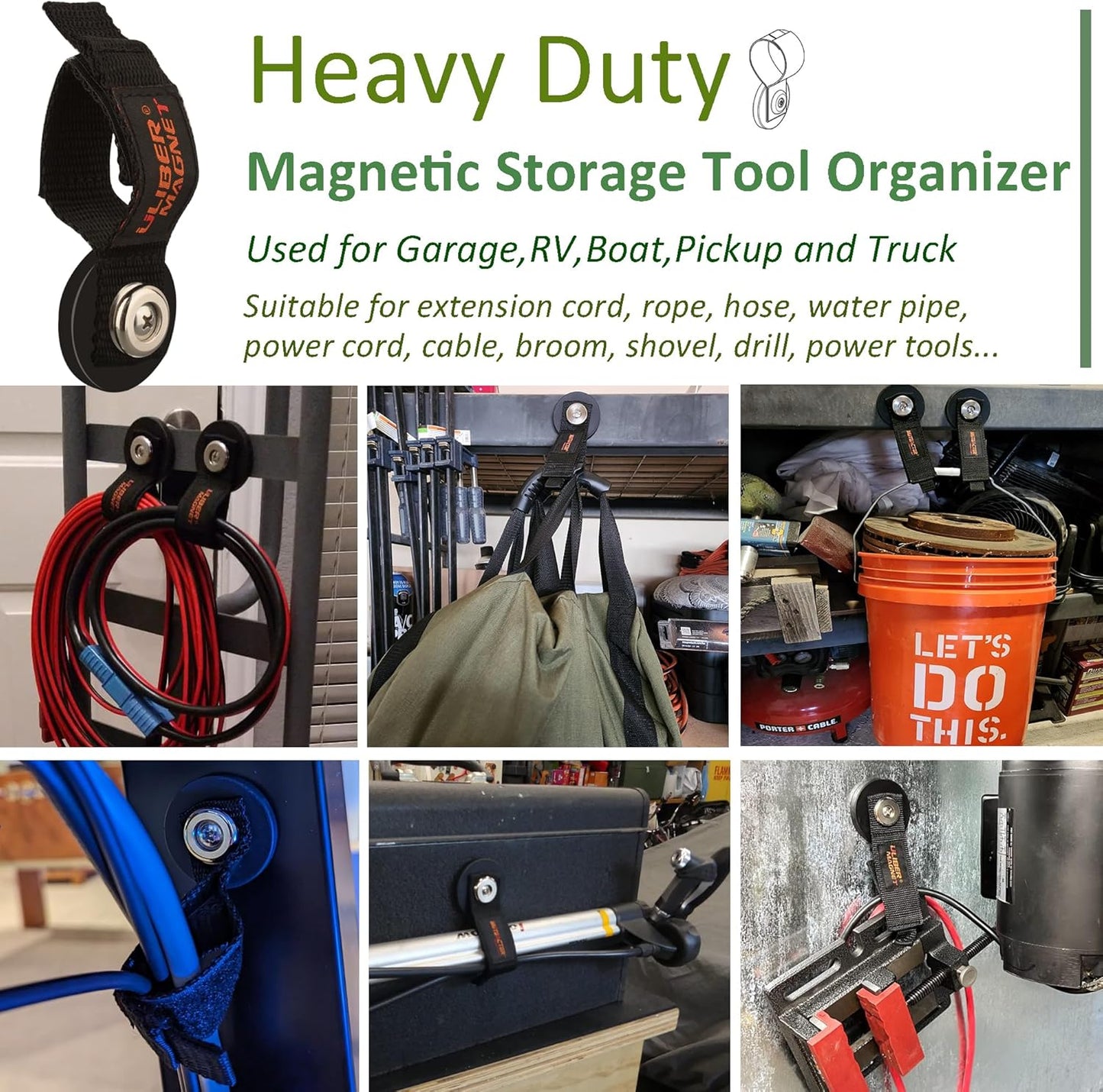 ULIBERMAGNET Strong Magnetic Storage Straps - Heavy Duty Tool Organizer for Garage & Workshop | 2 Pack, 1.69 Inch