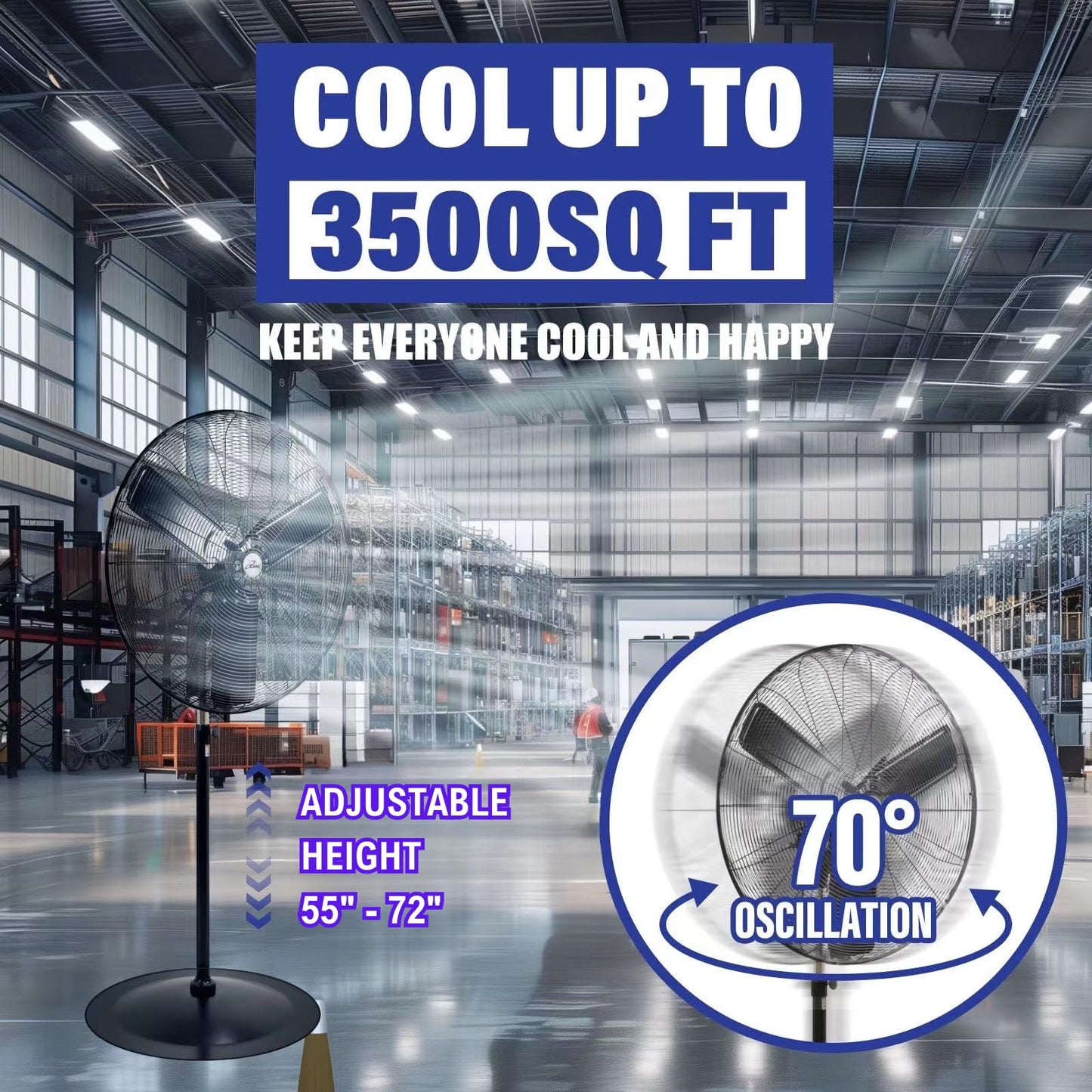 iLiving 30" Commercial Pedestal Oscillating Fan - Shop, Garage, Warehouse - 120V 1.8A 8400 CFM