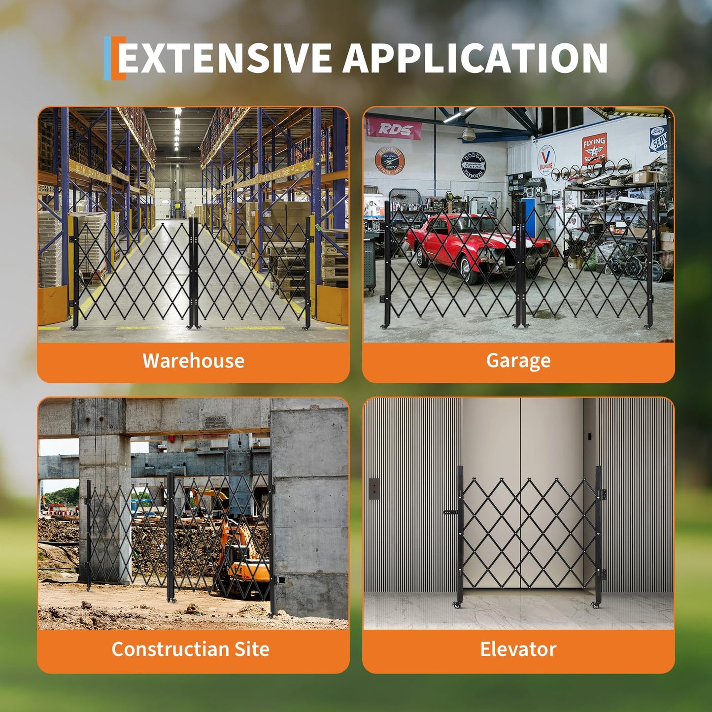 Double Expandable Gate, 41" H x 205" W Folding Security Gate, Folding Door Gate, Steel Accordion Security Gate, Flexible Garage Door gate, 360° Rolling Barricade Gate, Scissor Gate with Padlock