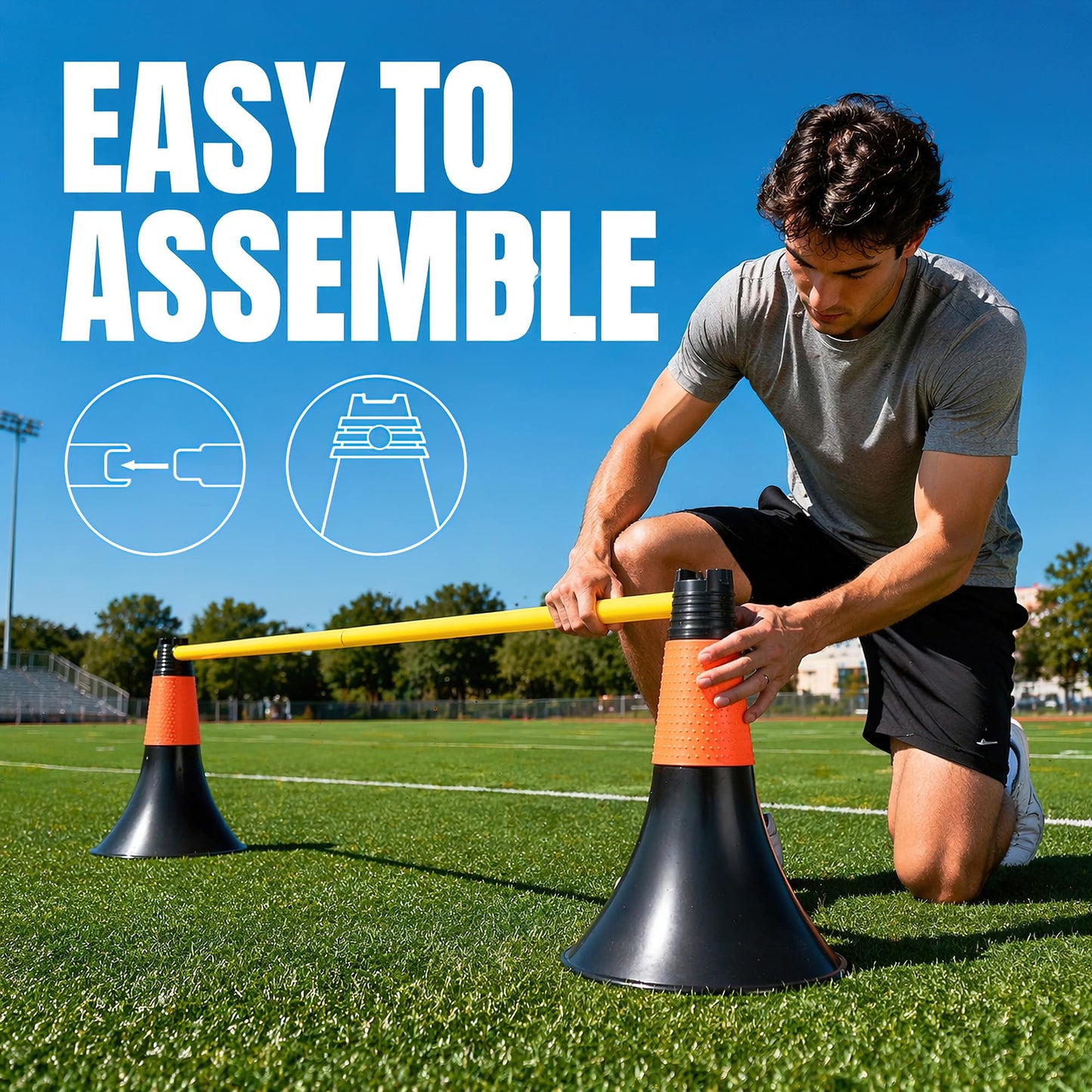 BLANRICO 9 Inch Agility Training Cones with Poles, 10PCS Set Soccer Basketball Practice Cones for Speed Footwork and Coordination Drills