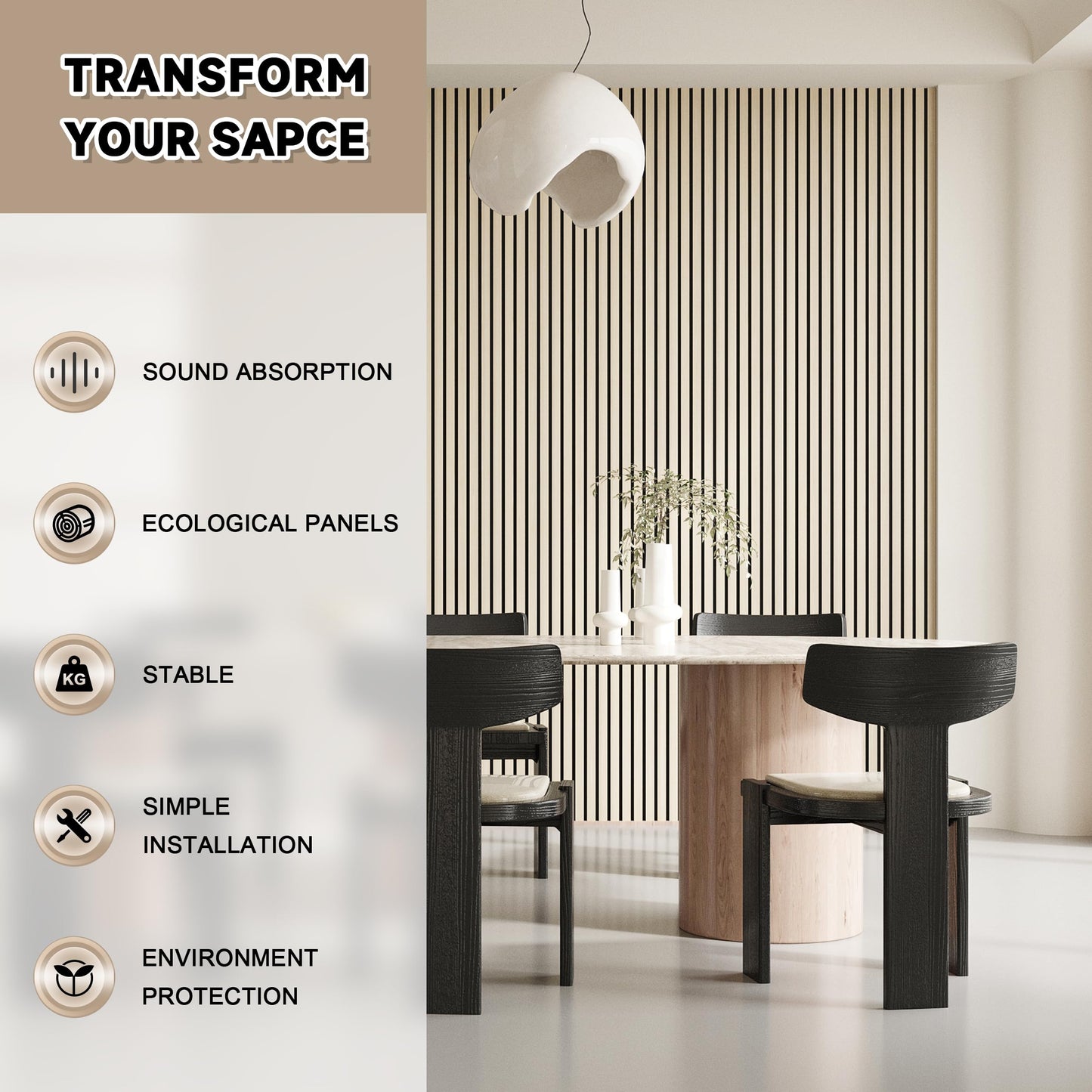 POHARE 2 Pack Wood Slat Wall Wood Paneling,95 x 8 in Soundpoof Wooden Engineered Wooden Slat Wall Panels,Stylish Acoustic Wall Panels for Interior Walls Decor with Felt Backing,Natural