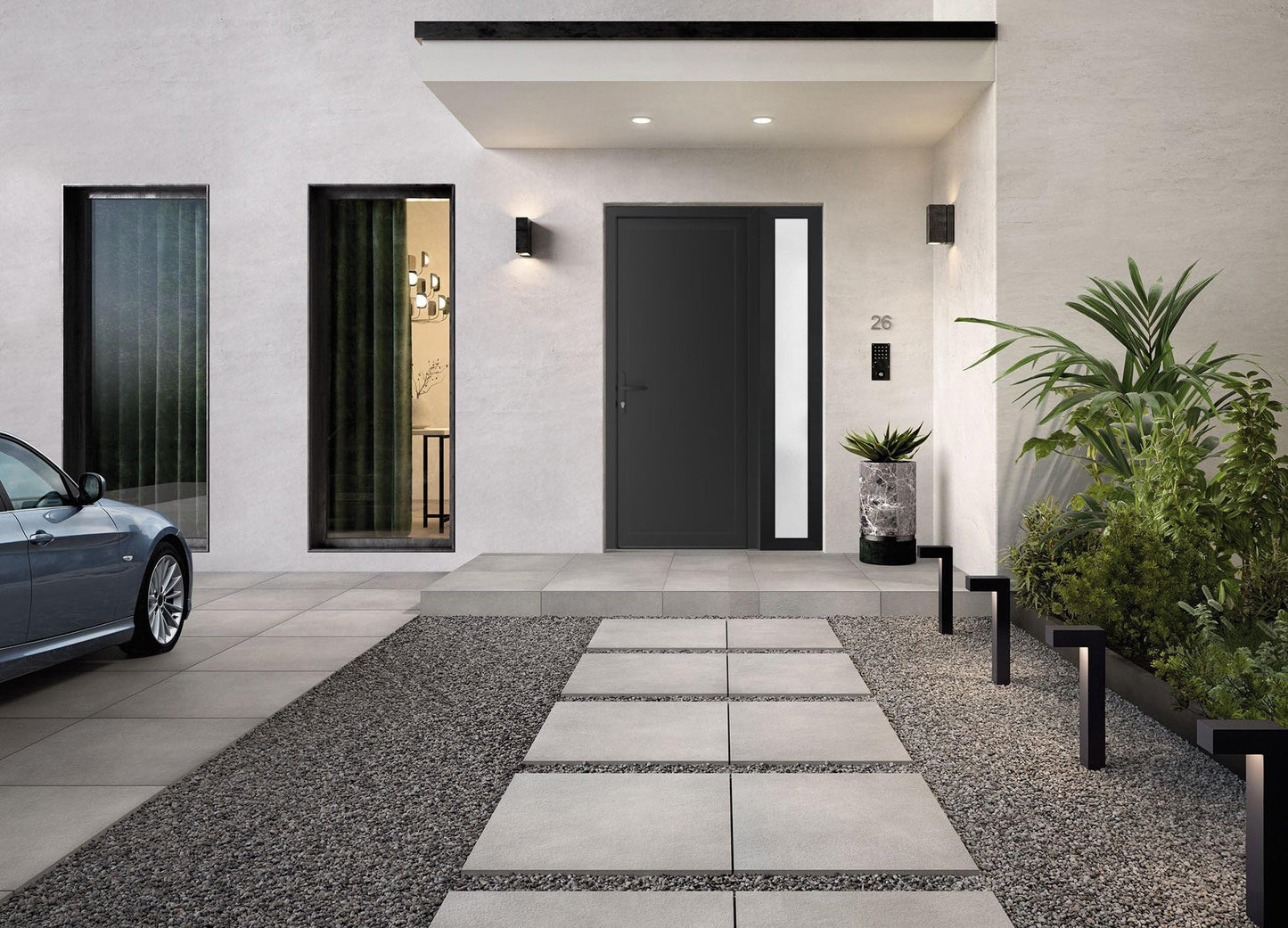 VDOMDOORS Front Exterior Prehung Metal-Plastic Door Frosted Glass | Manux 8111 Matte Black | Side Sidelite Transom | Residential Doors Entrance Patio Garage 50 x 80 (W36+14 x H80) Right-Inswing