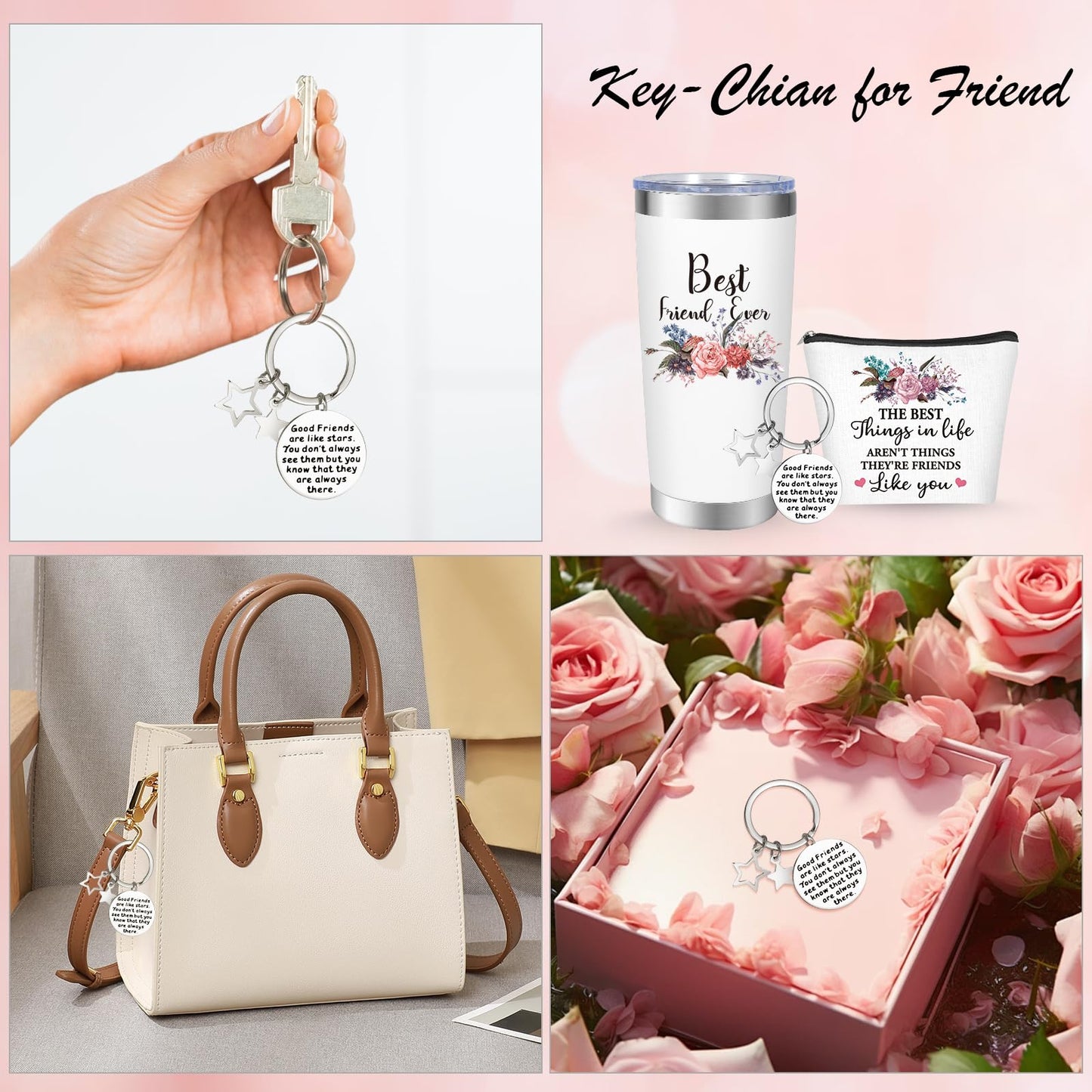 NXPOY Gifts for friend, Fried gift, Birthday gifts for women 20OZ Tumbler+Cosmetic bag + Keychain