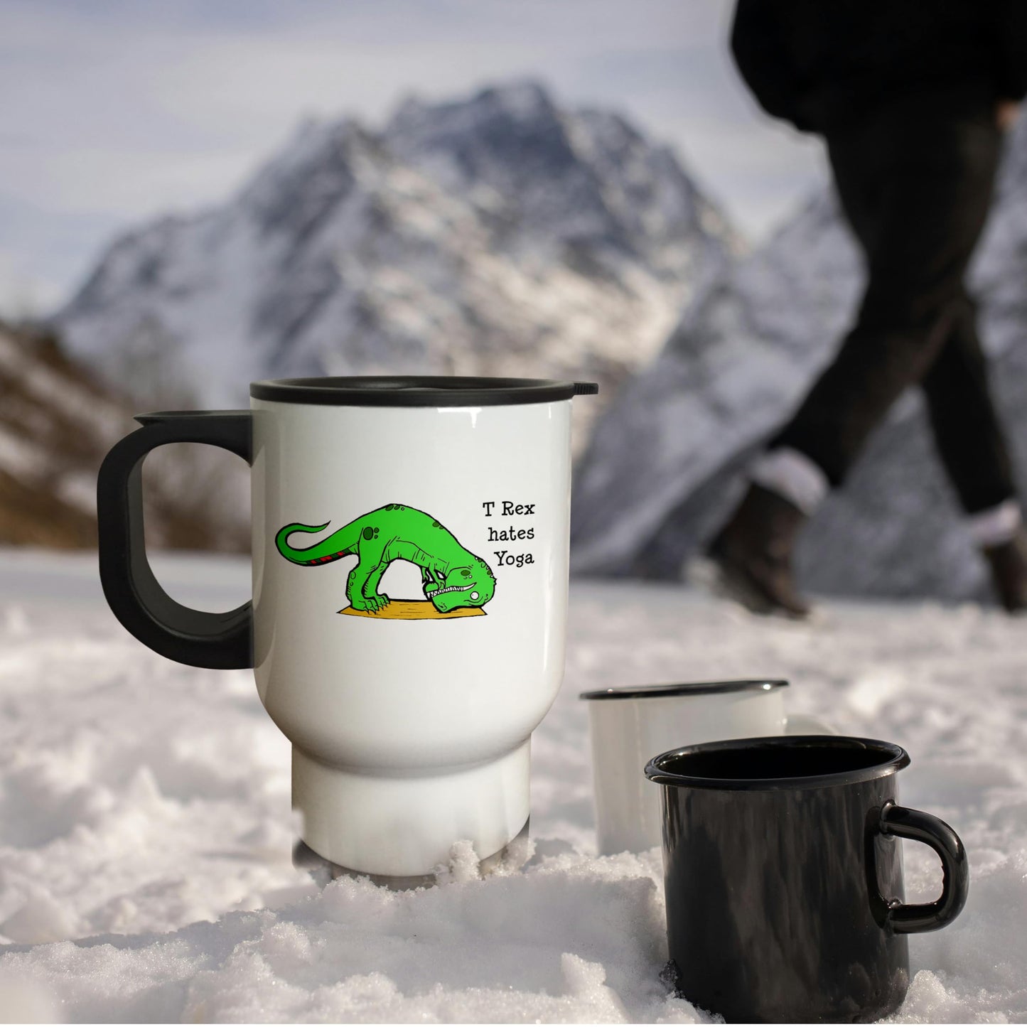 3dRose T Rex Hates Yoga, Travel Mug, 14-Ounce, Stainless Steel