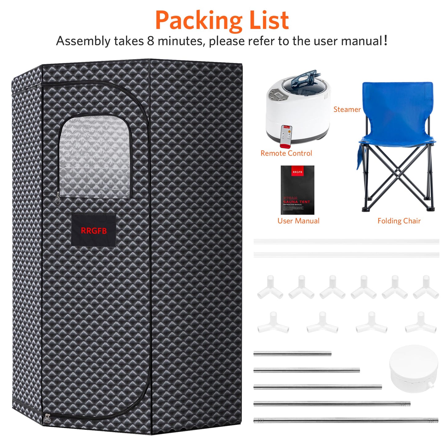 RRGFB Portable Sauna for Home, Portable Steam Tent for Home Detox and Relaxation, Includes 3L Steamer, Remote Controller, Folding Chair, Adjustable Timer 1-60 Min, Large Size
