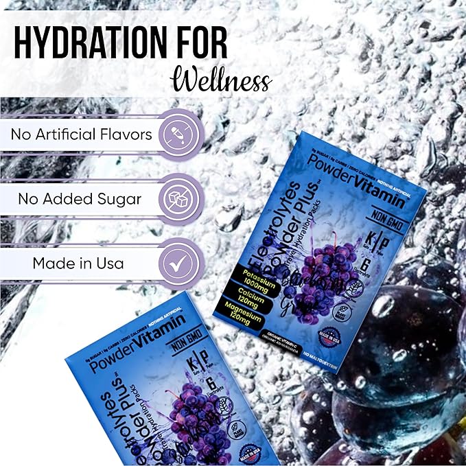 Electrolytes Powder Plus, Keto, Blueberry Grape, Zero Sugar, 1000mg Potassium, 120mg Calcium, 120mg Magnesium, Non-GMO, Zero Calories, 30 Hydration Packets