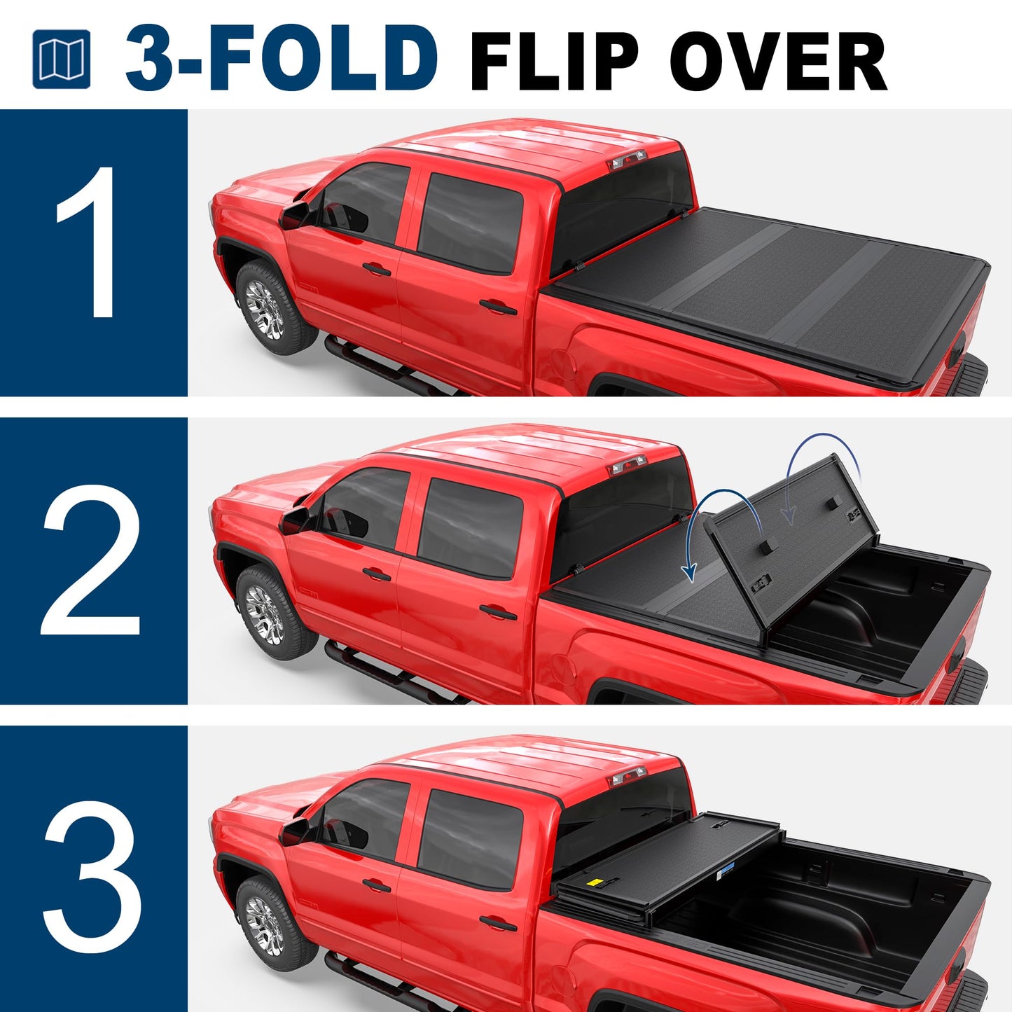 MOSTPLUS Fiberglass Tri Fold Tonneau Cover Hard Truck Bed Compatible with 1999-2007 Chevy Silverado GMC Sierra 1500 Fleetside 6.5 FT Bed (78.8 inch) - 3-Fold Bed