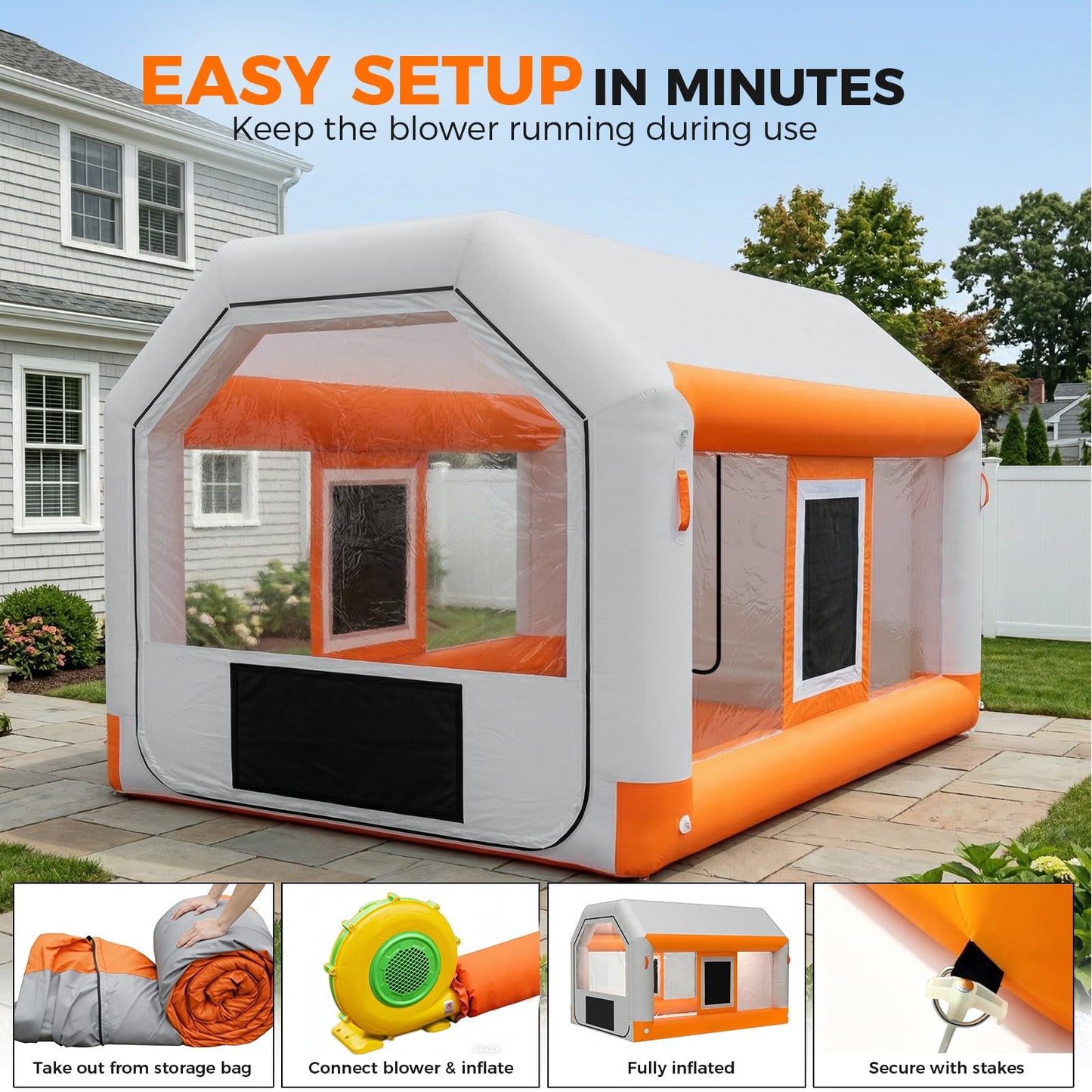 13x10x8.5ft Inflatable Paint Booth, Light Water-Resistant 210D Oxford Portable Spray Booth with 550W Blower, Professional Mobile Workshop for Car Parts, Furniture & Crafts, Dual Filtration