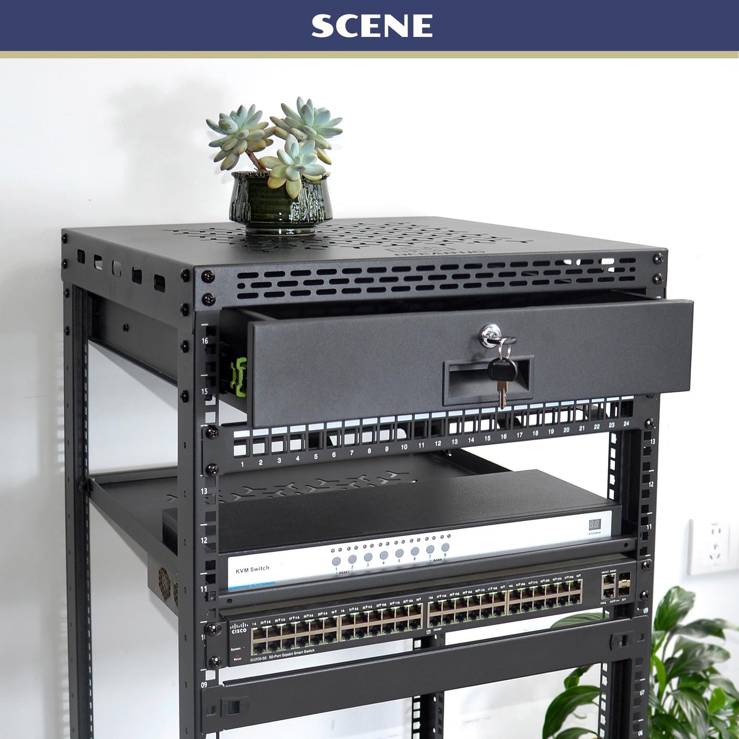 OCEANHUG 20U Server Rack Cabinet with Drawer & 2 PCS Full Size Rack Shelves - Integrated Top/Bottom Panels, 4 Rolling Wheels for 19" Equipment & Home Lab Studio