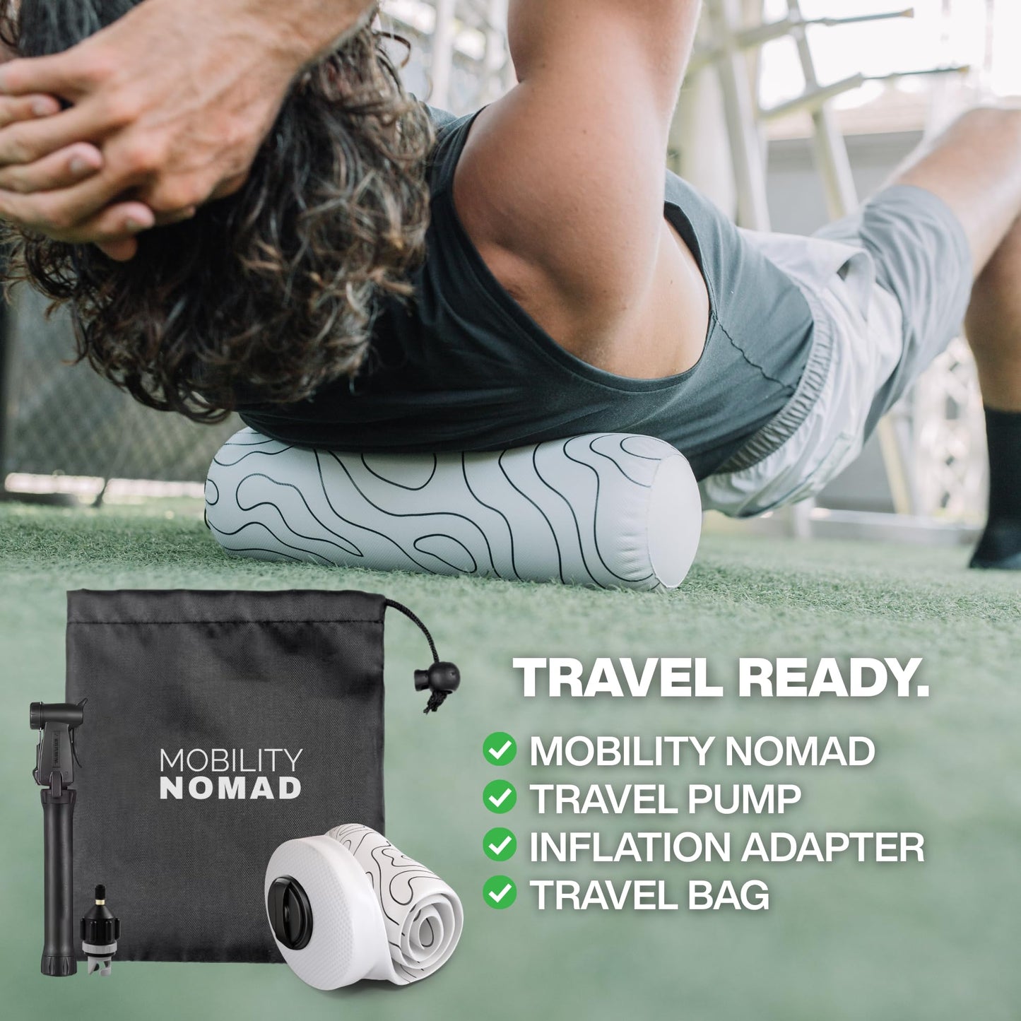 Mobility Nomad Inflatable Travel Foam Roller - Adjustable Firmness, Ultra-Portable for Physical Therapy and Deep Tissue Muscle Recovery (Topo Gray, 15")