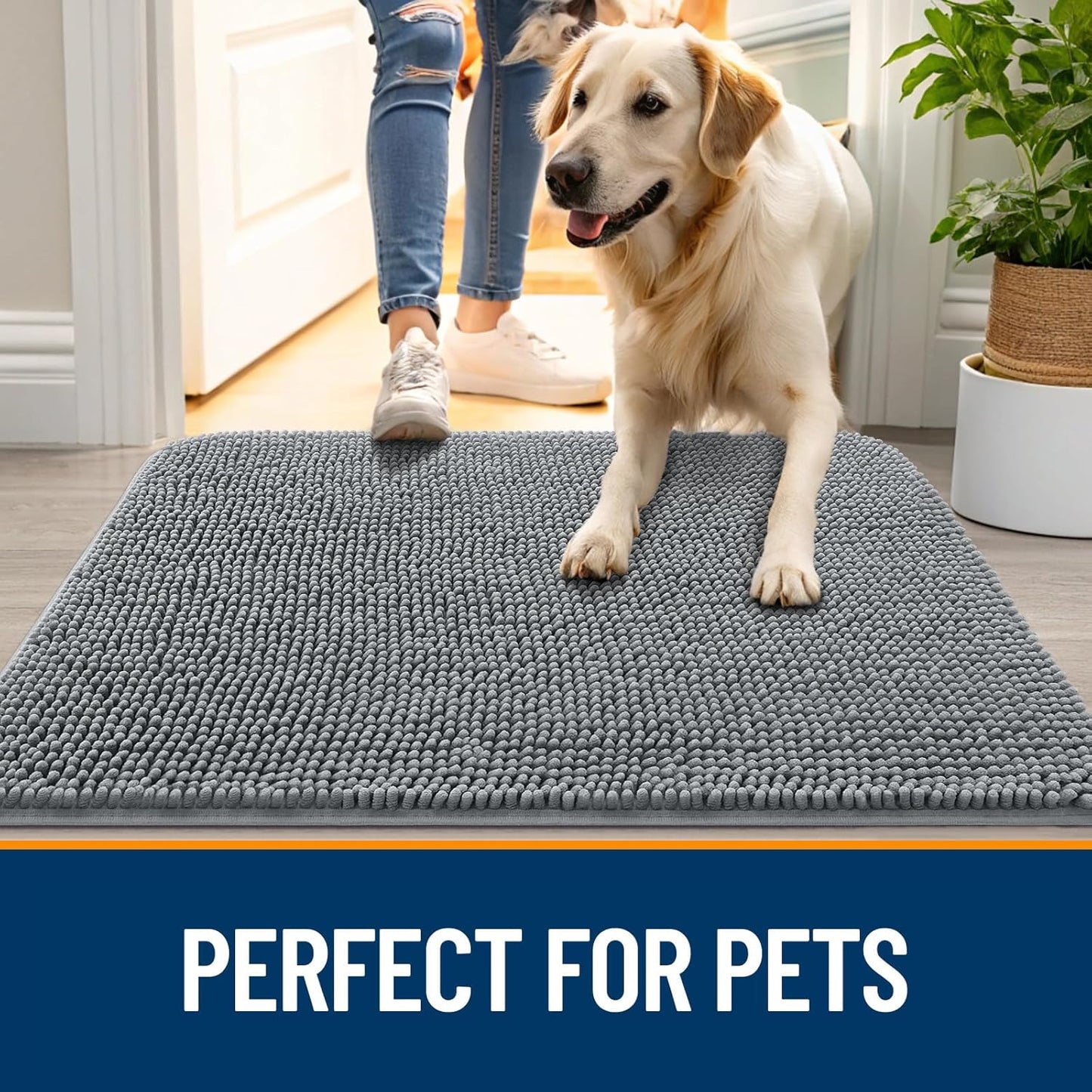 OLANLY Dog Door Mat - Absorbent Non-Slip Chenille for Muddy Paws | 59x20 Grey Indoor Entryway Carpet