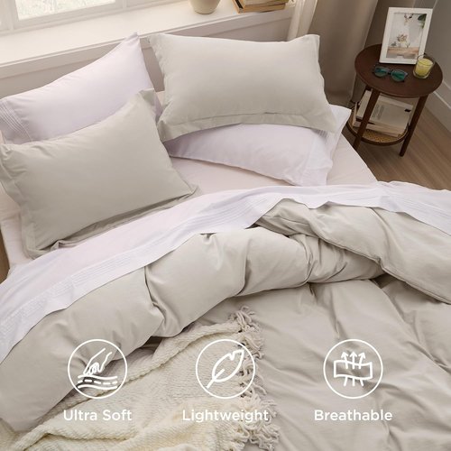 Bedsure Oversized Queen Duvet Cover Set - Extra Soft Prewashed Cotton-Like Polyester, 98x98 Inches with Zipper Closure & 2 Pillow Shams