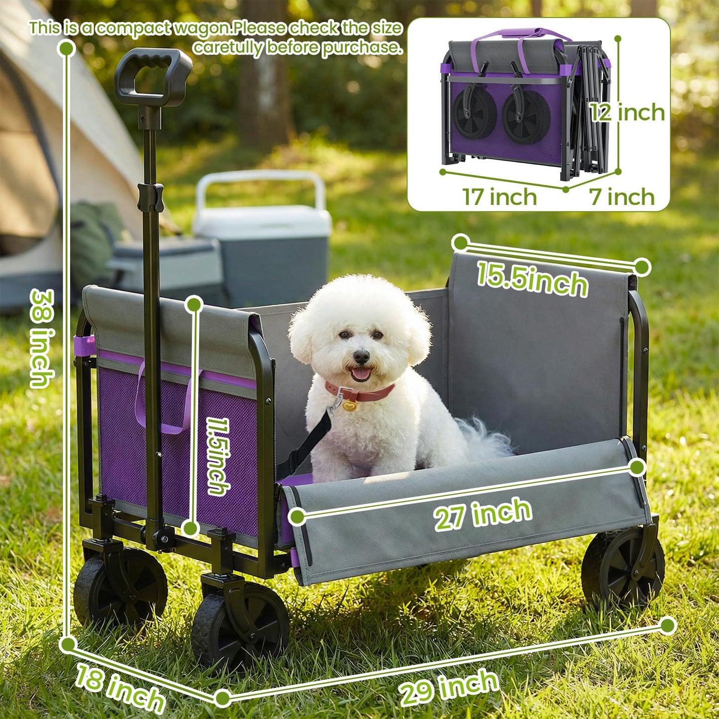 Aimnny Wagons Carts Foldable, Lightweight Collapsible Utility Wagon-220LBS Capacity One-Side Full Zipper, Side Load No Lifting for Light Camping, Grocery, Shopping, Sports & Apartment Moving (Purple)
