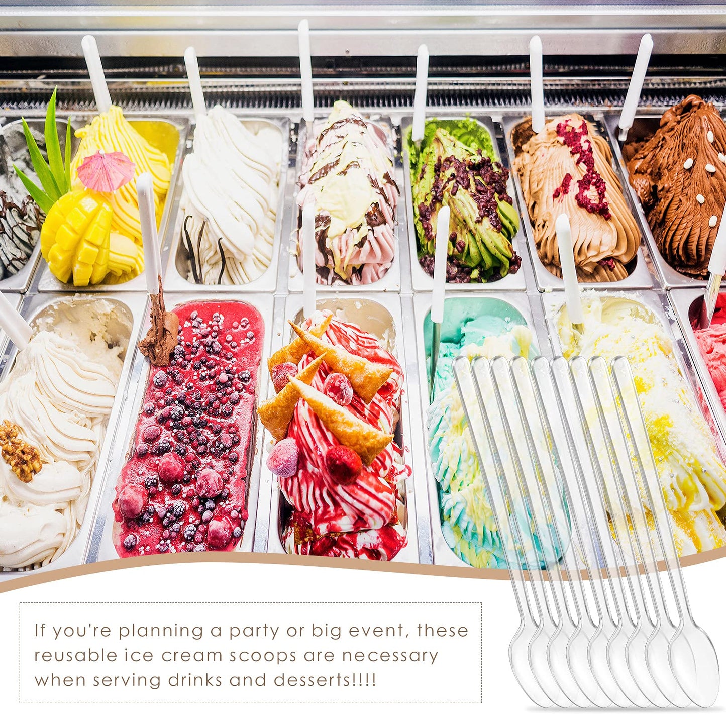Long Handle Spoon 200 Pcs Clear Plastic Ice Cream Spoons 7.08 Inch Heavy Duty Sundae Spoons for Ice Cream Floats, Milkshakes, Tea, Stirring Cocktails and Tall Beverages