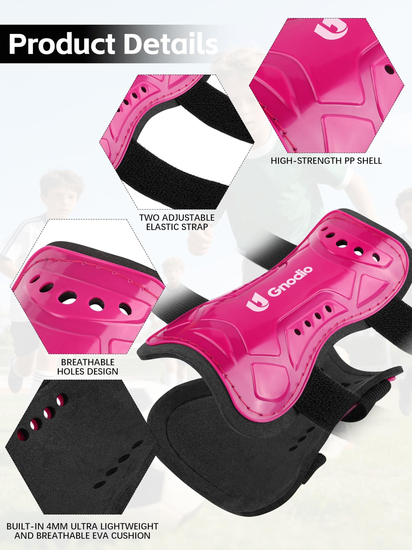 Gnodio Kids Soccer Shin Guards and Socks Youth Soccer Shin Pads Protective Defender Gear for 3-12 Years Old Toddler Children Teen Boys Girls Hot Pink S