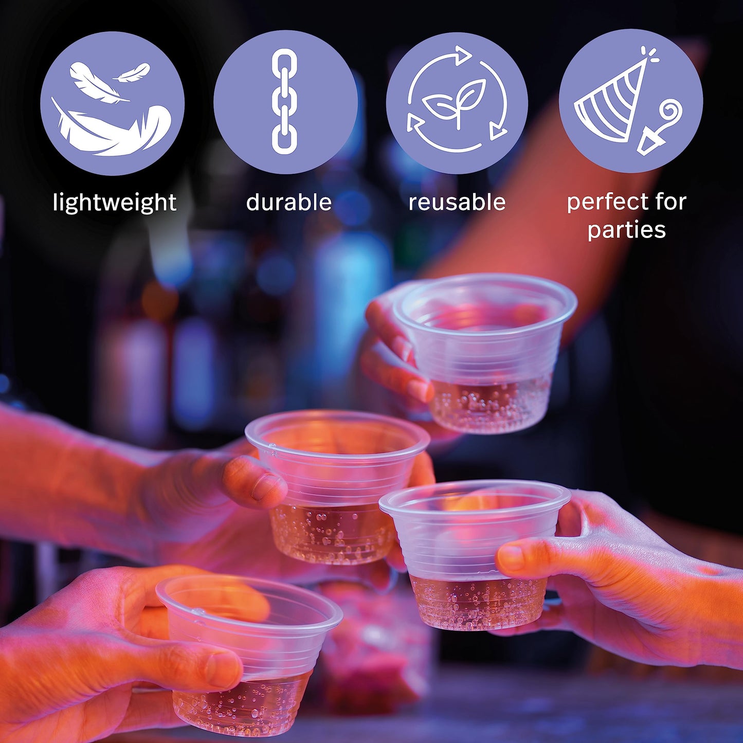 MATANA 100 Jager Bomb Clear Plastic Shot Glasses 3.75 oz – Reusable Plastic Shots Cups for Parties, Bars, Events – BPA-Free Disposable Shot Glasses for Bomb Shots & Mixed Drinks