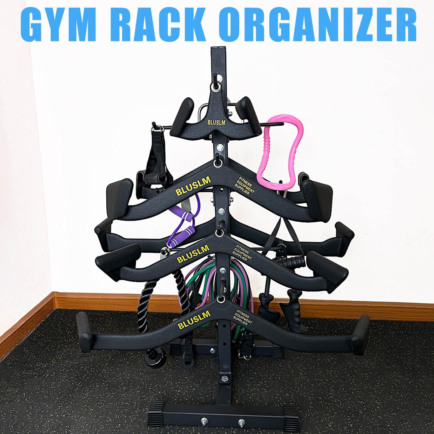 BLUSLM Cable Attachment Rack for Lat Pull Down Bar, Heavy Duty Steel Lat Bar Organizer, Gym Storage Rack for LAT Pulldown Attachments