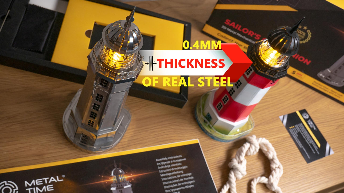 METAL-TIME 3D Architecture Metal Model Electrical Lighthouse DIY Construction Kit | Lighted Kit Assembly & Disassembly | Stainless Steel Improve Thinking 3D Puzzles Sailors Companion