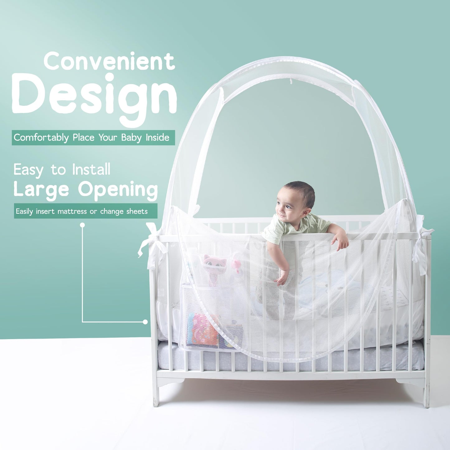 Baby Crib Tent to Keep Baby from Climbing Out – Breathable Cotton Mesh – Locking Zippers – Pop-Up Crib Canopy Net – Safe Anti-Climb Crib Cover – Izybu Crib Tent – Fits Standard 52” Cribs