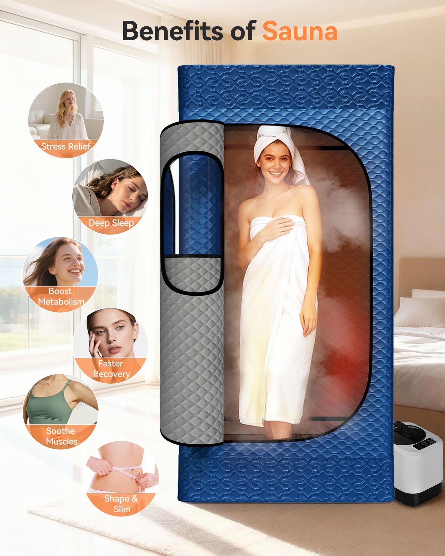 noerishia Portable Sauna for Home with 3L 1200W Steamer, Big Folding Chair, 99 Mins Timer, 9 Levels, Pernoanl Steam Sauna Tent Dual YKK Zippers for Home Spa Detoxification, 32' x32' x 71', Blue