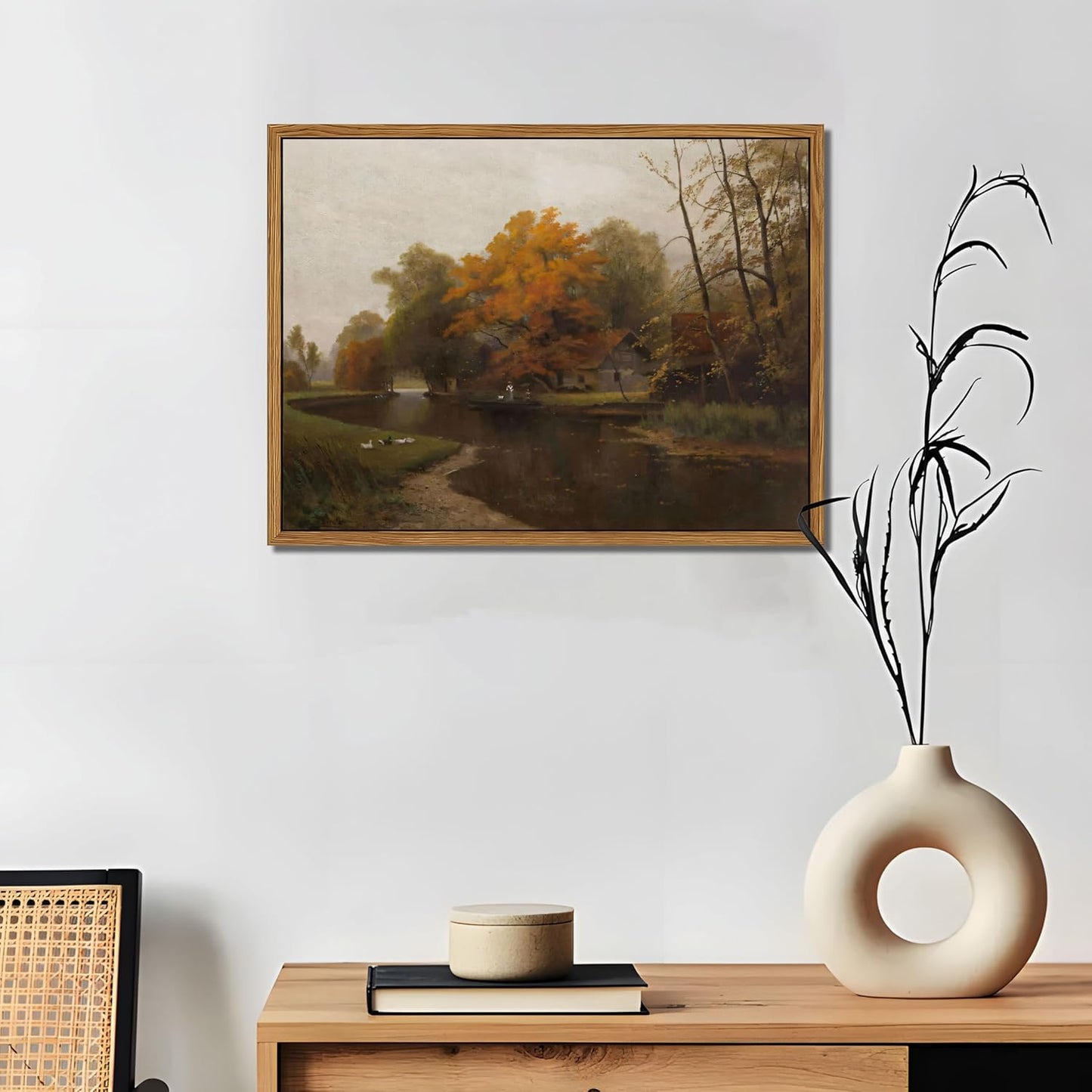 Vintage Autumn Floating Framed Canvas Wall Art - Nature Landscape Print for Living Room | 12x16 Inch
