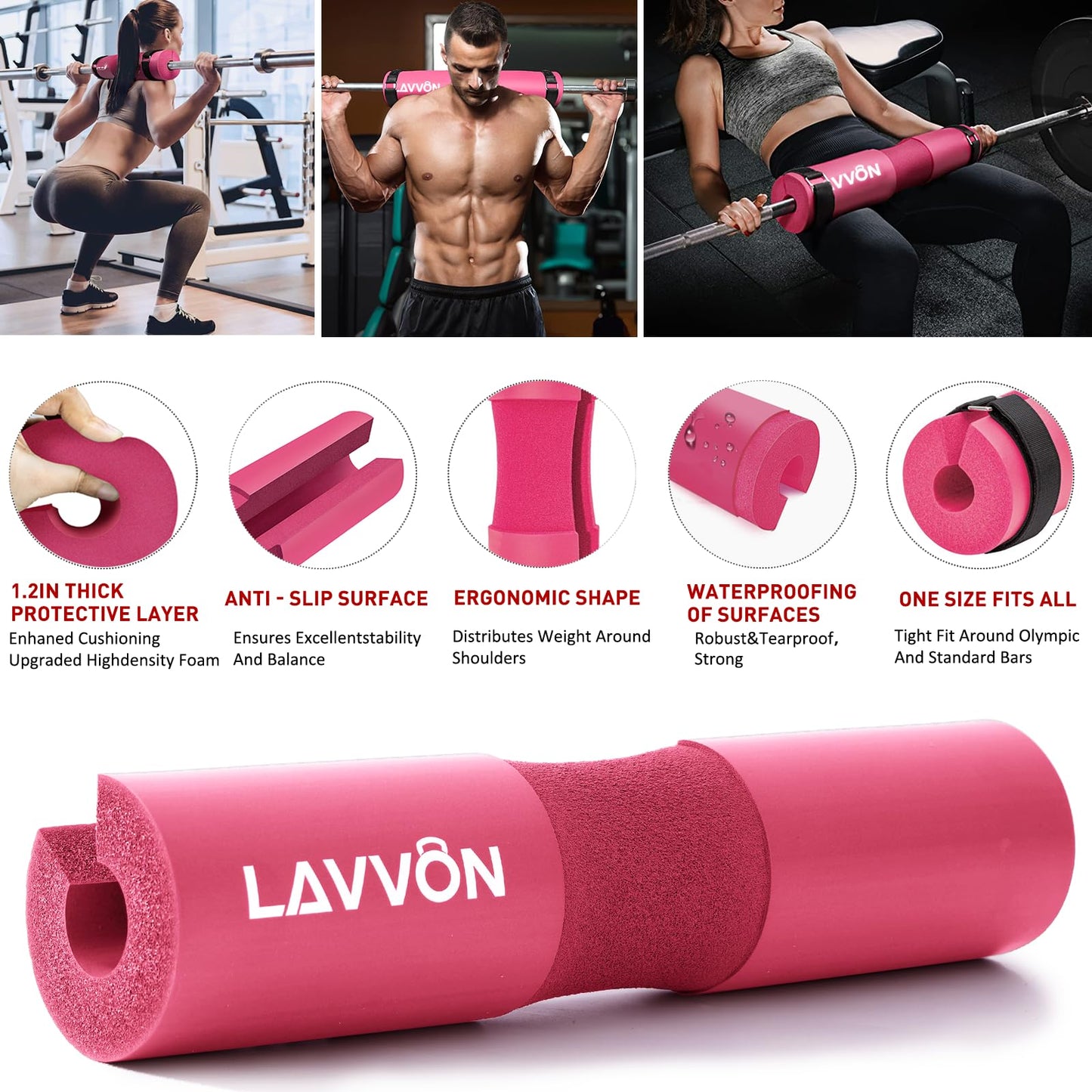 Squat Pad Set - Foam Barbell Pad for Squats Cushion, Lunges & Bar Padding for Hip Thrusts -Standard Olympic Weight Bar Pad,Gym Accessories for Women(Ankle Straps,Wrist Straps for Weightlifting)(Pink)