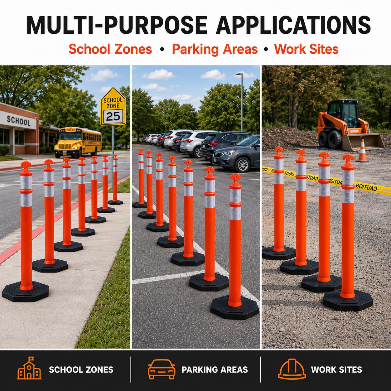 6PACK BESEA Traffic Delineators Cone 42”High Orange Traffic Safety Delineator Cones with Heavy Duty Rubber Base for Construction Site, Road Parking, People Control in Public(6PACK)