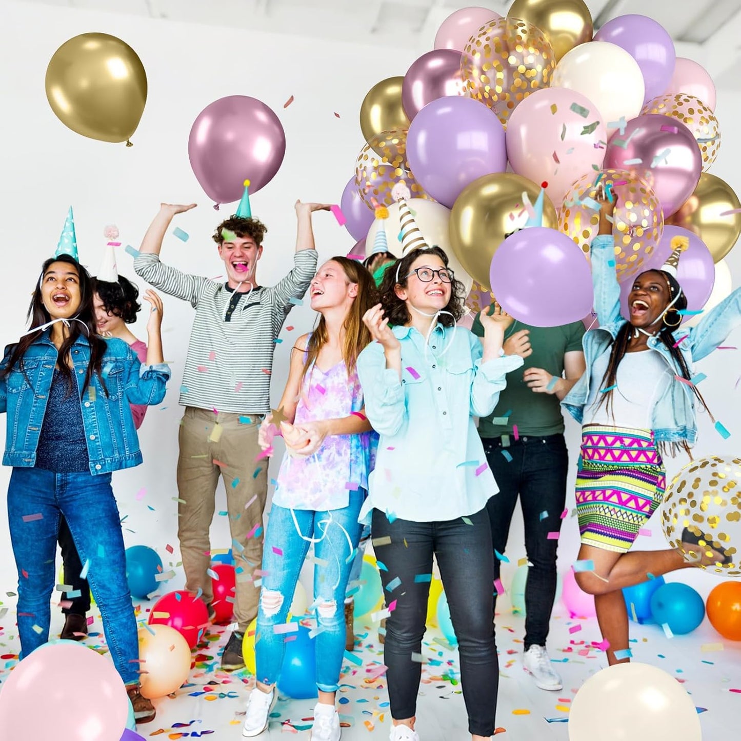 Regine Switzerland 12-Inch Metallic Pink & Purple Balloons - Confetti Design for Birthday & Bridal Showers