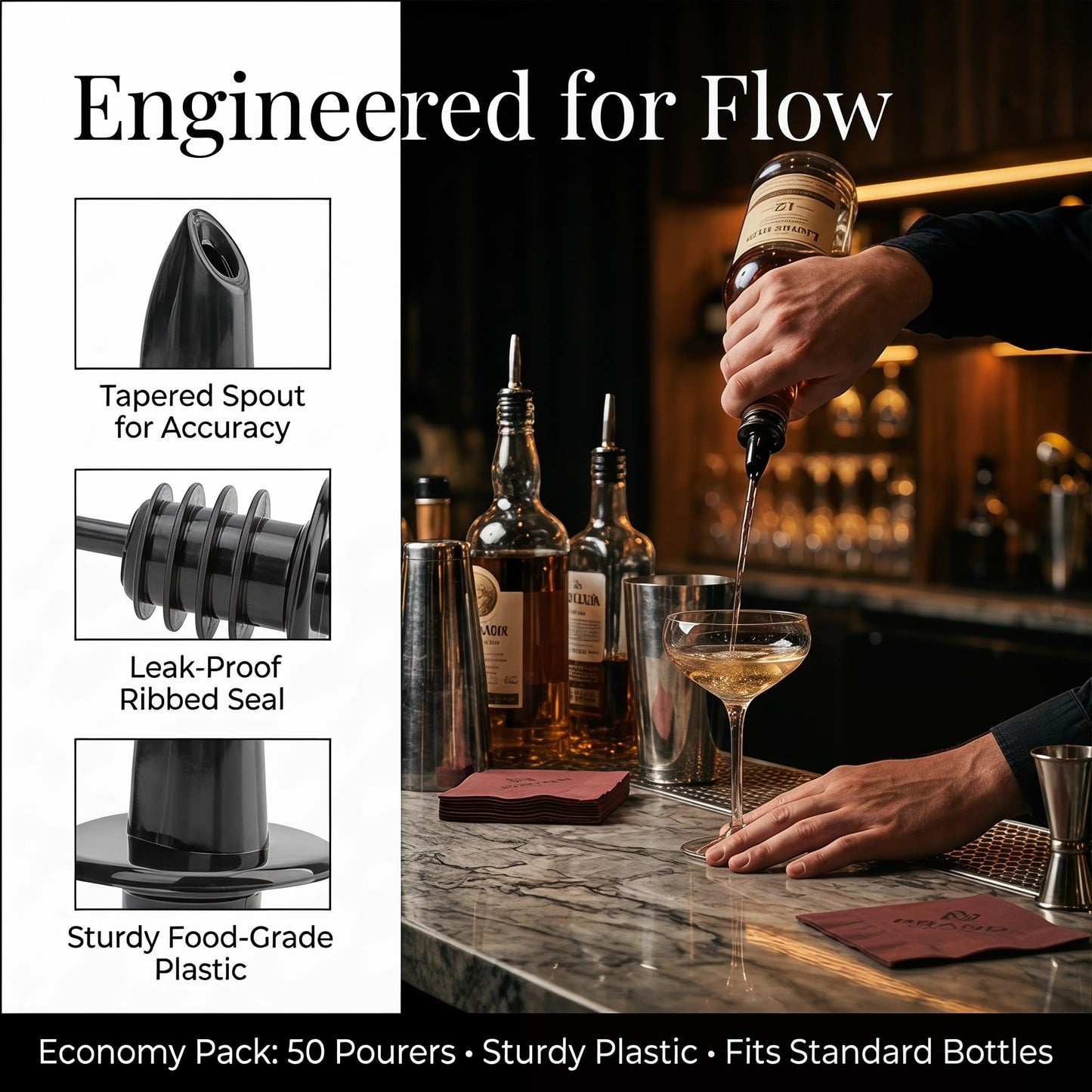 Hedume 50 Pack Bottle Pourers, Free Flow Pourers, Liquor Bottle Pourer Perfect for Pubs, Clubs, Restaurants, Bars, Coffee Shops and Diners