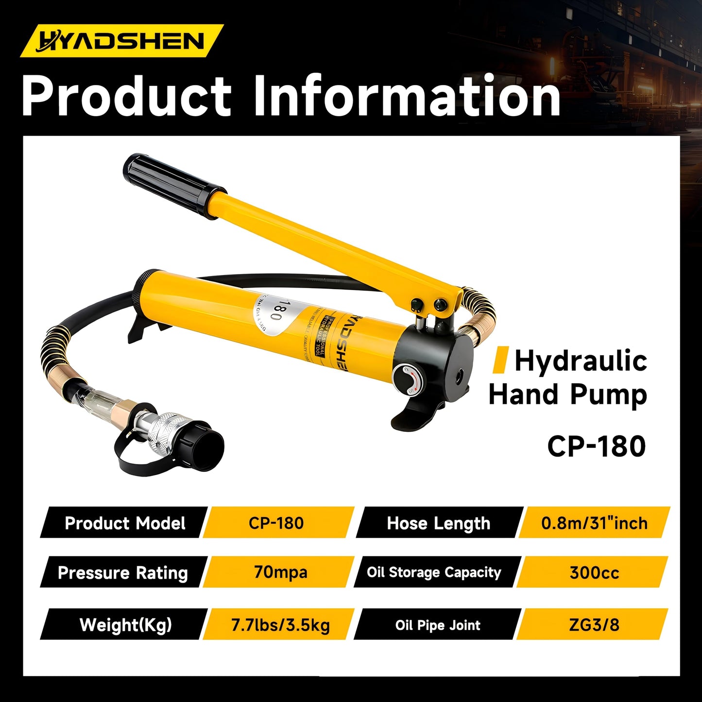 HYADSHEN 20 ton Hydraulic Cylinder Jack Sets Porta Power Ram Jack Kit with CP-180 Hydraulic Hand Pump, 2” Stroke Hydraulic Cylinder Jack Single Acting Lifting Cylinder Retract Automatically