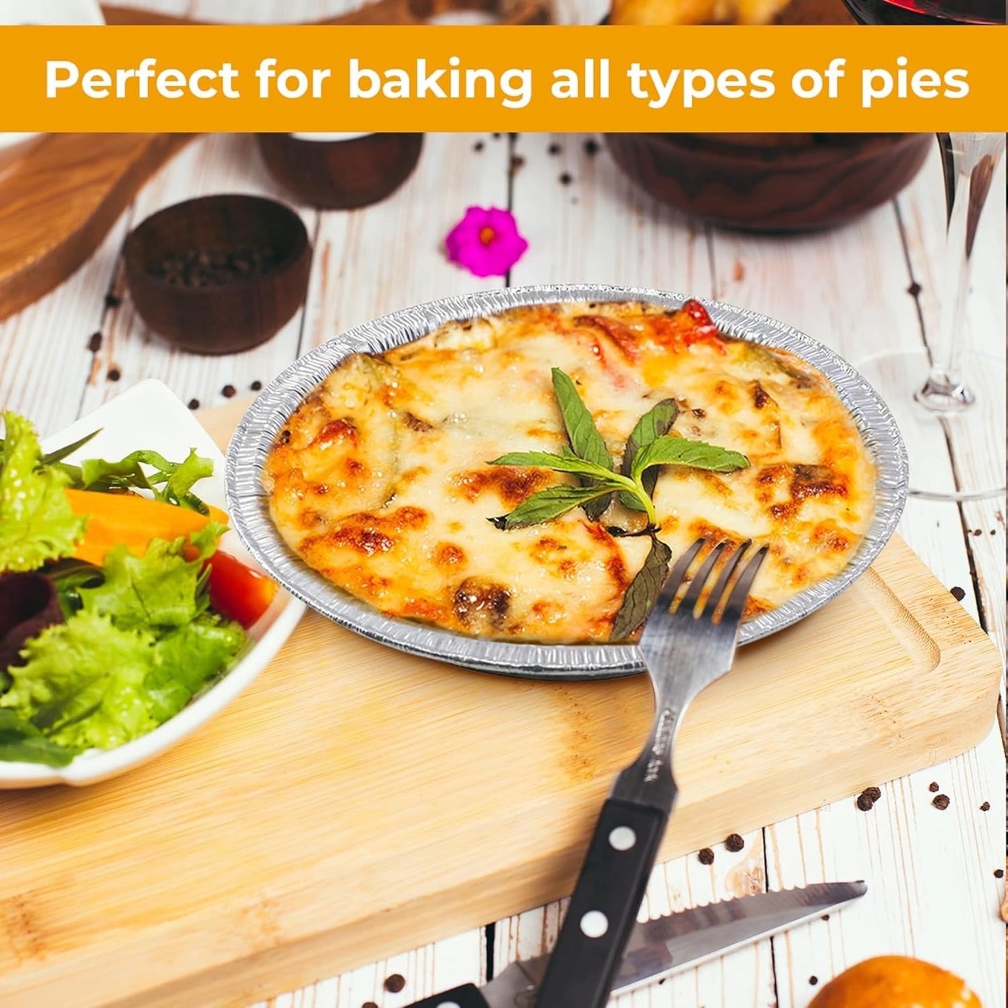 The Baker Celebrations Aluminum Foil Baking Pie Pans – 8 inch (7 inch Inner Diameter) Disposable Plates - Made in USA (Pack of 25)
