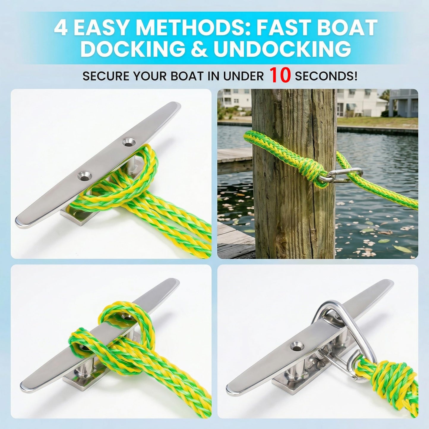 Obcursco Bungee Dock Lines for Boat, Docking Rope with 316 Stainless Steel Clips, Accessories for Jet Ski, PWC, SeaDoo, Pontoon, Center Console, Sets of Two(4ft & 6ft) (Green/Yellow)