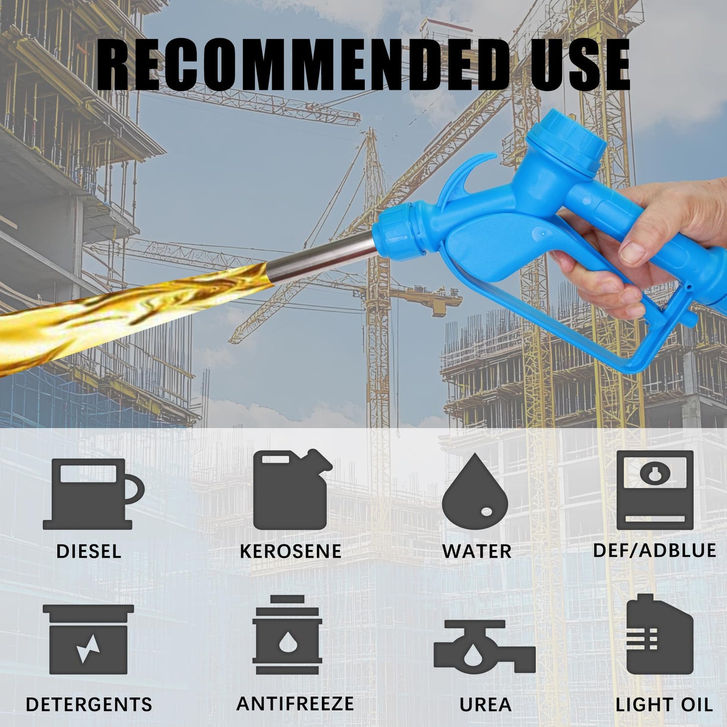 NimRay Electric Drum Pump (120V AC / 12V DC), 5 GPM Flow Fuel Pump, for DEF, Diesel, Water, Antifreeze with a 6.6ft Hose, 2'' Bung Adapter, and 34-49in telescoping Suction Tube for 55-Gallon Barrels.
