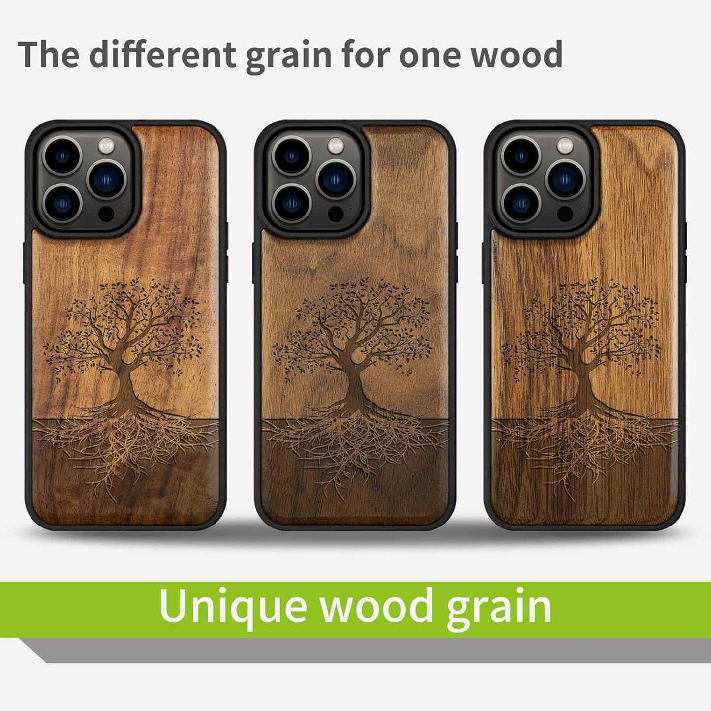 Carveit 14 Magnetic Wood Case for iPhone Pro Max [Natural Wood & Black Soft TPU] Unique & Classy Wooden Shockproof