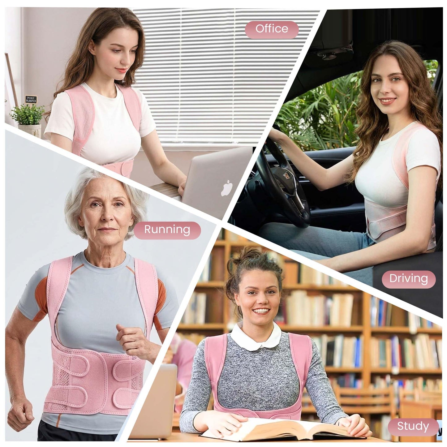 RUKHS SUPPLY Back Posture-Corrector for Men & Women - Back Brace & Adjustable Back Straightener for Shoulder, Upper Back Support & Pain Relief - Pink (Medium)