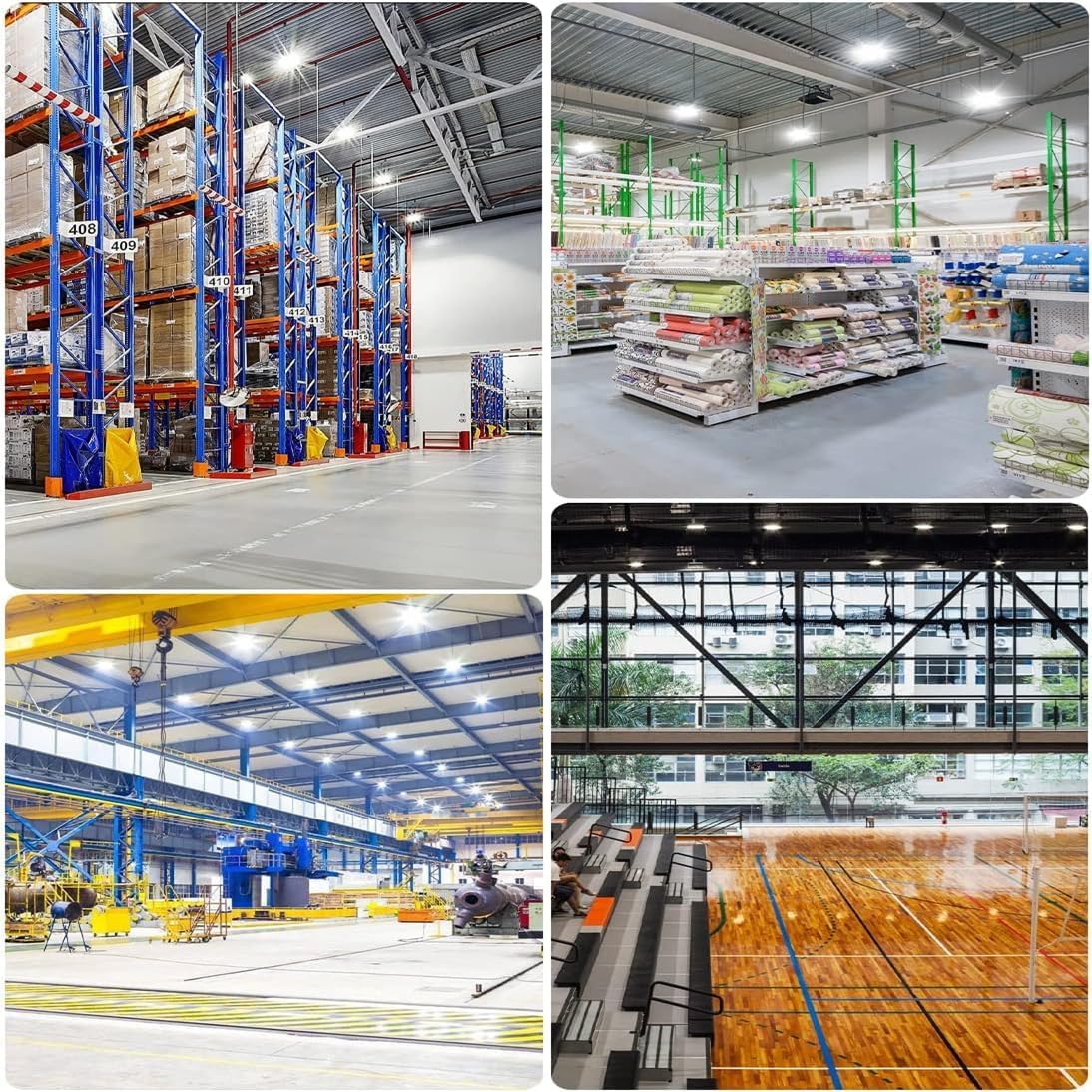 XYCN 6 Pack 400W UFO Led High Bay Light,120VAC,5000K Daylight Commercial Bay Lighting,IP66 Waterproof,61050LM,1750W MH/HPS with Plug Area Lighting for Warehouse/Shop/Workshop/Barn/Gym/Factory