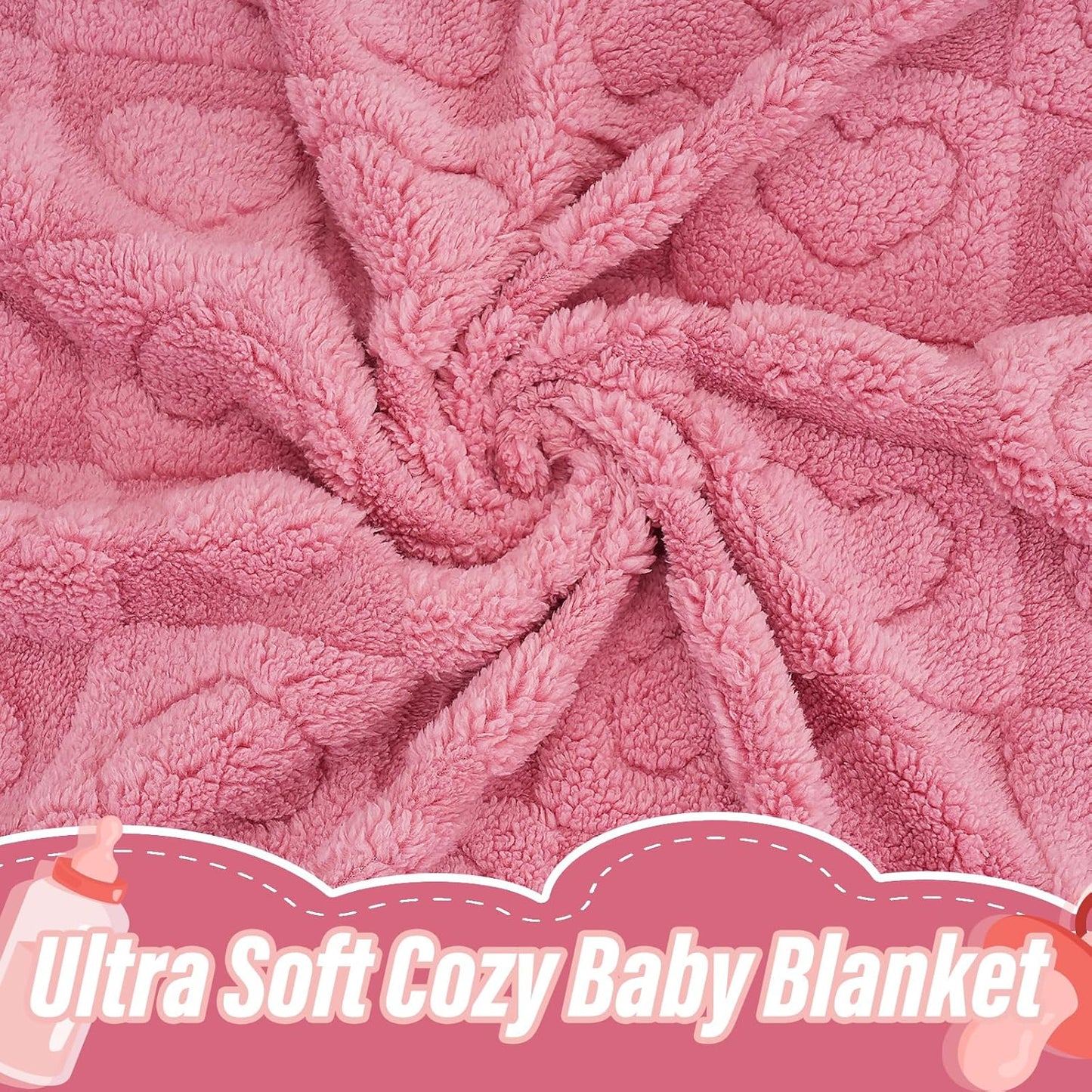 Skiennix Plush Soft Heart Checkered Baby Blanket - Warm, Lightweight Fleece for Infants | 30" x 39" Deep Pink