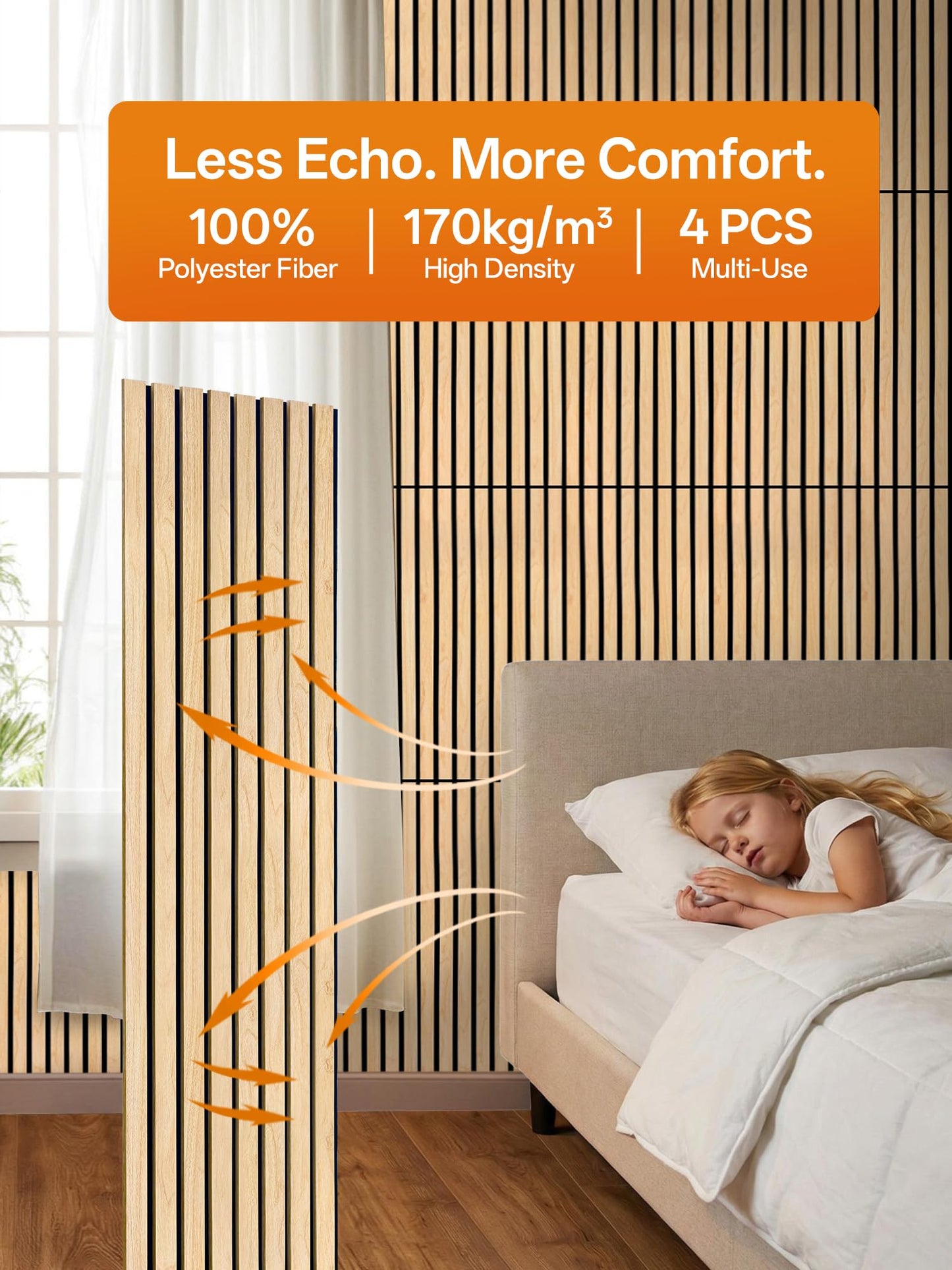 Upick Acoustic Wood Slat Wall Panels 93" x 12" Oak for Interior Decor - Sound Absorbing Accent Wall, Easy DIY Install, 4 Pack