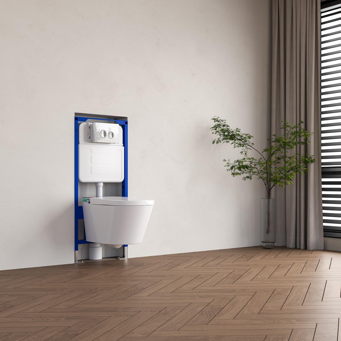 MEJE #MZE014P- In-Wall Toilet Tank Carrier with Dual-Flush Actuator Plate, White (Compitable with #MZE014P Wall-Hung Smart Toilet to work as A Intelligent Toilet Combo)