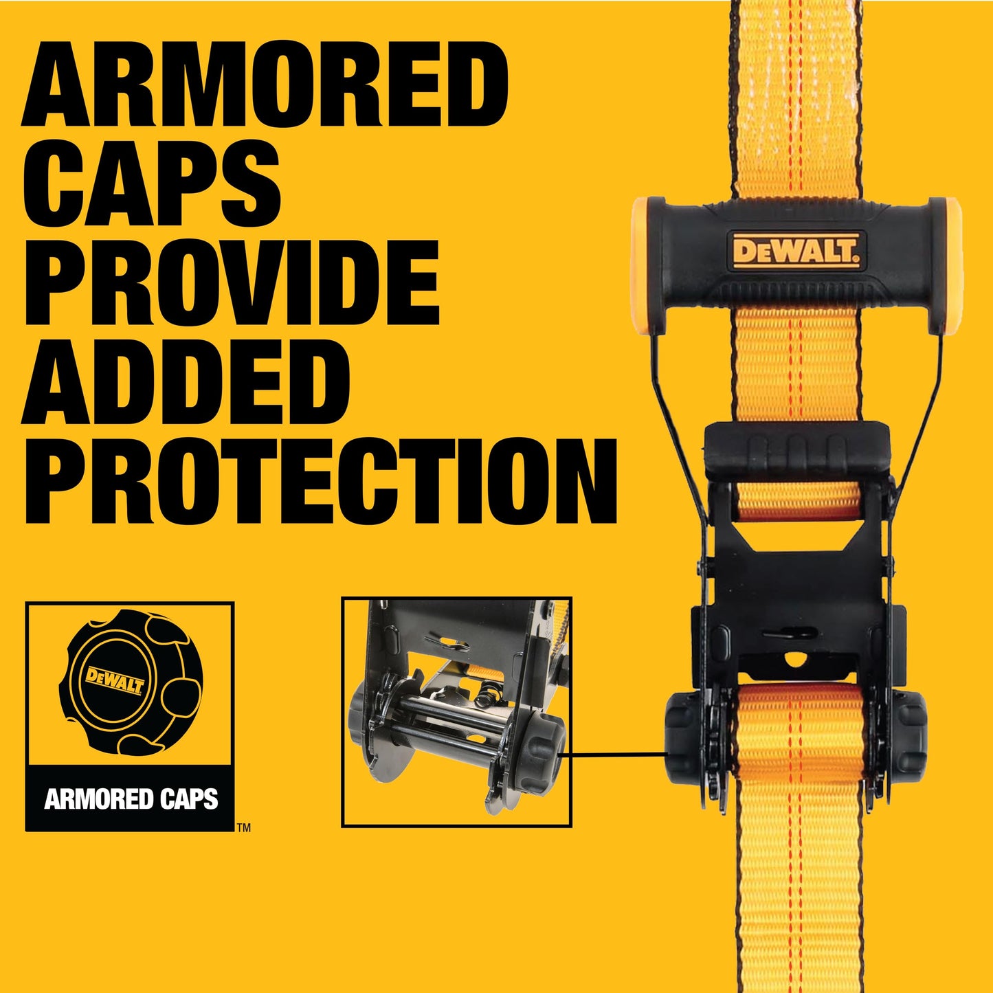 DEWALT DXBC10000J-6PK Black/Yellow 2" x 27' Ratchet Tie Down Straps with Double J-Hooks - Heavy-Duty Cargo Hauling (10,000 lb Break Strength), 6 Pack