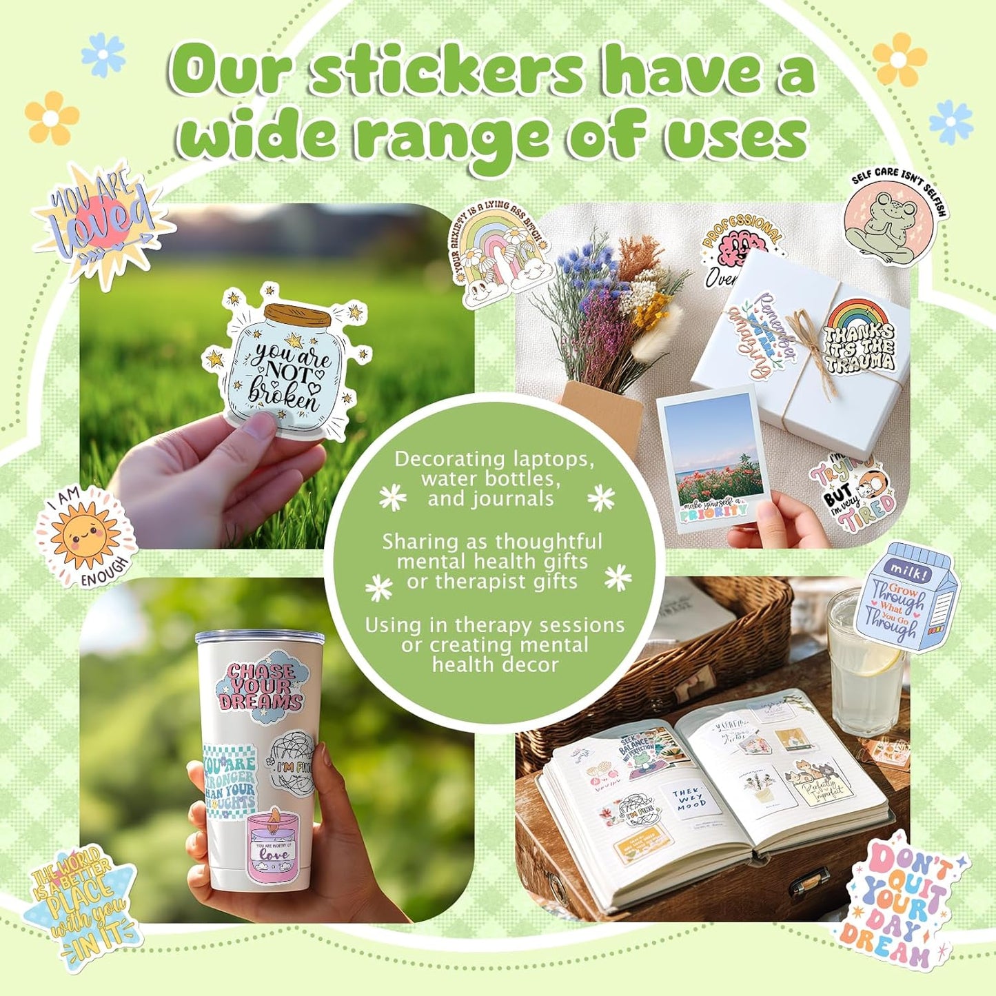 300 PCS Mental Health Stickers, Vinyl Therapy Stickers for Mental Health Journal, Positive Quote Decals for Adult