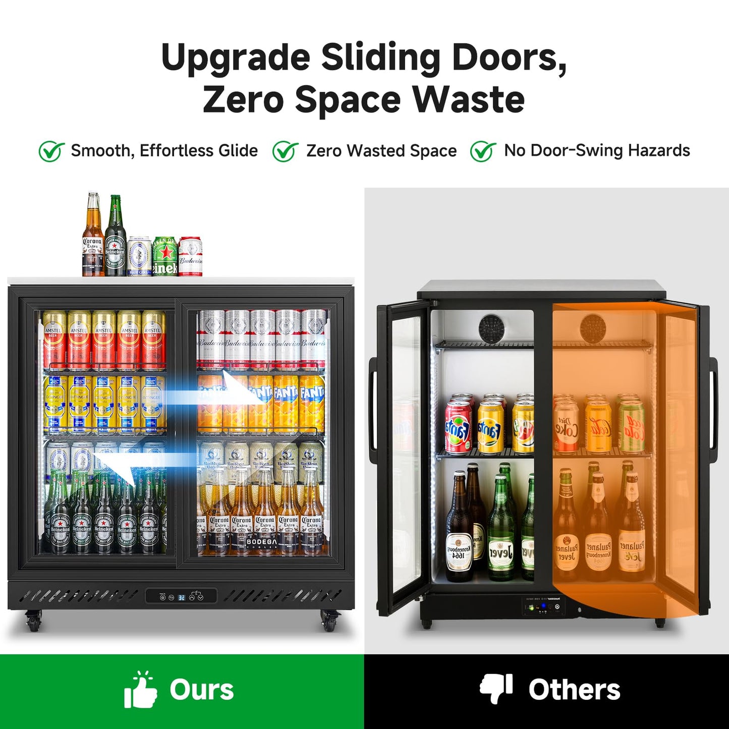 BODEGA BODEGACOOLER Back Bar Cooler,7.7 Cu.ft Commercial Beverage Refrigerator with 2 Sliding Glass Doors, Stainless Steel Top,Beverage Fridge Perfect for Beer,Wine,Soda,DOE Approved