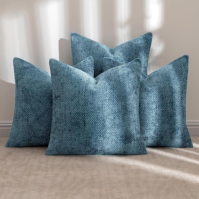 MIULEE Pack of 4 Couch Throw Pillow Covers 18x18 Inch Smoke Blue Soft Decorative Chenille Pillow Covers Farmhouse Accent Cushion Covers for Boho Spring Home Decor Sofa Bedroom Living Room