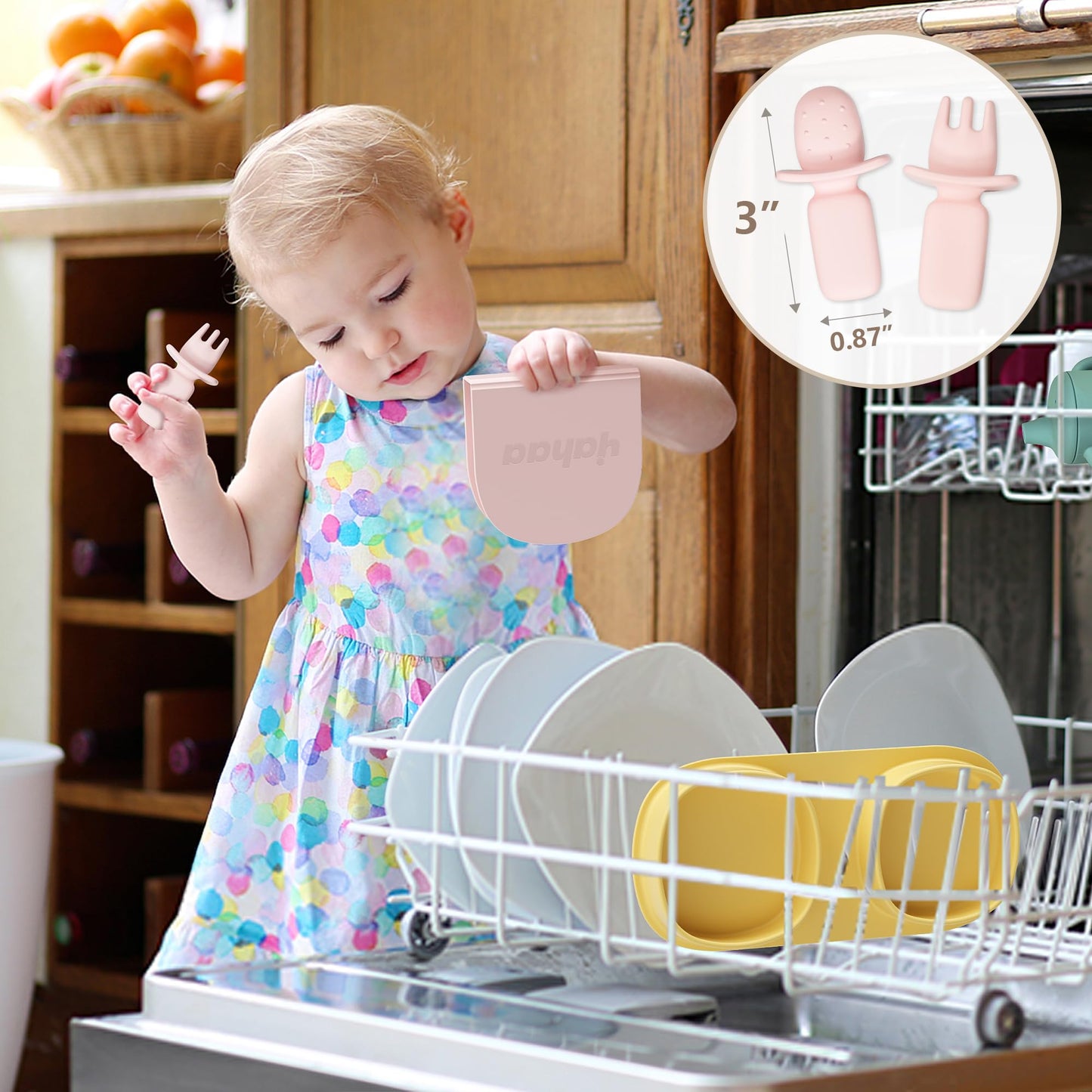 yahaa Silicone Foldable Novelty Dinner Plates, Baby Plates Travel Essential with Forks and Spoons, Microwave & Dishwasher Safe, Blush