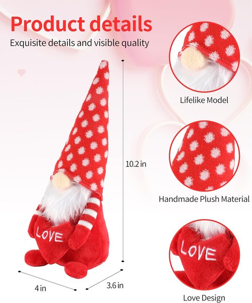 iStatue Valentine Gnomes Plush Dolls - 14-Inch Cute Cuddly Elf Duo with Love Signs | Perfect Valentine's Day Decor